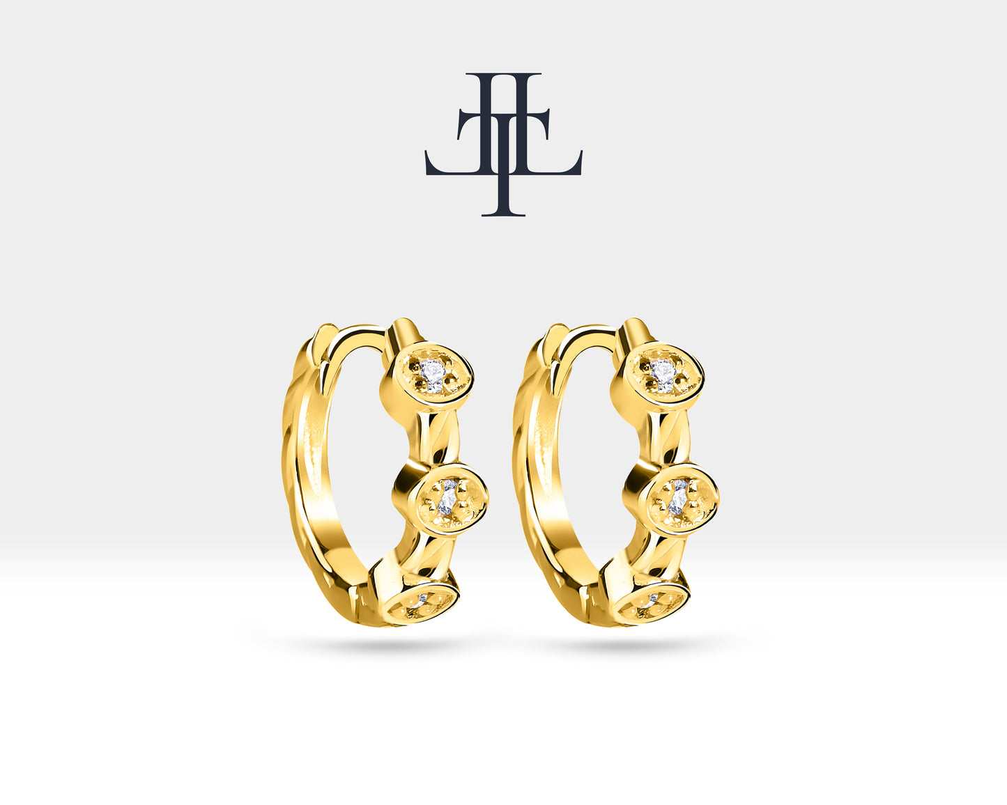 Pırlantalı Oval Motifli Küpe, 9.50 MM , 14K Sarı-Beyaz-Kırmızı Altın | LE00011D