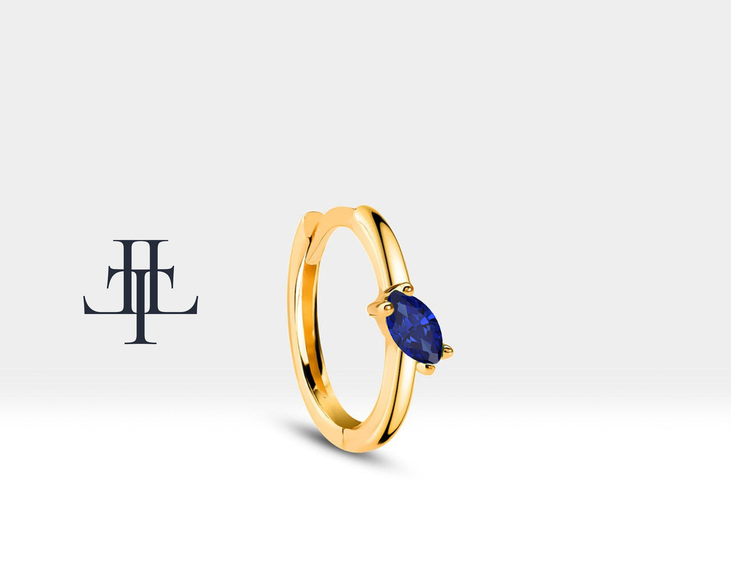 Çapraz Markiz Safirli Küpe, 12 MM , 14K Sarı-Beyaz-Kırmızı Altın | LE00025S