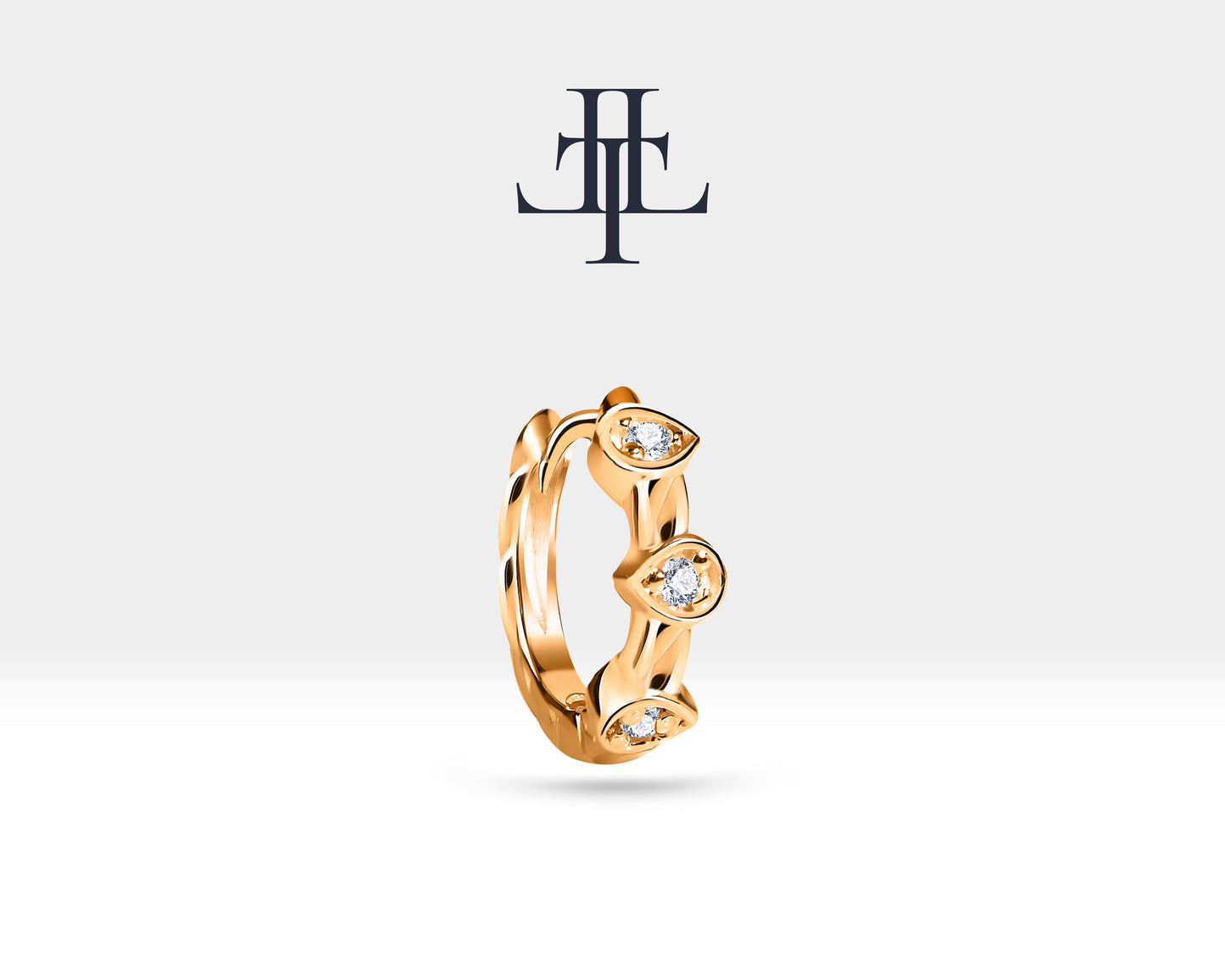 Pırlantalı Damla Motifli Küpe, 9.50 MM , 14K Sarı-Beyaz-Kırmızı Altın | LE00015D