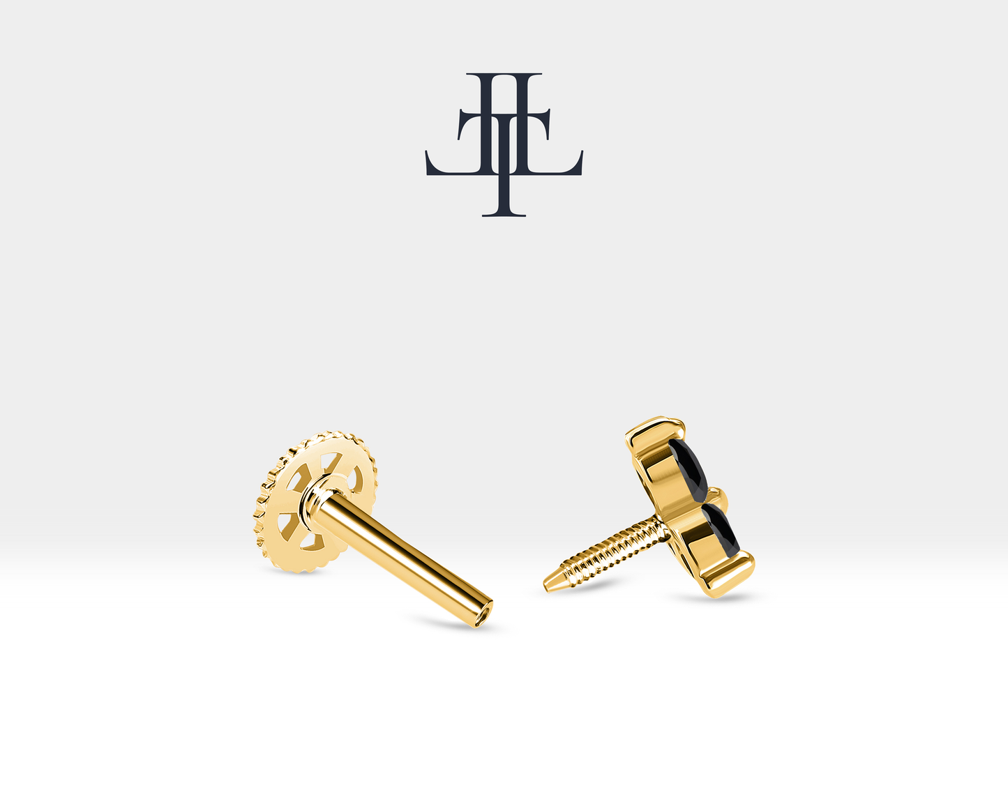 Üçlü Siyah Pırlanta Piercing, 8 MM , 1.2 MM, 14K Sarı-Beyaz-Kırmızı Altın | LP00021B