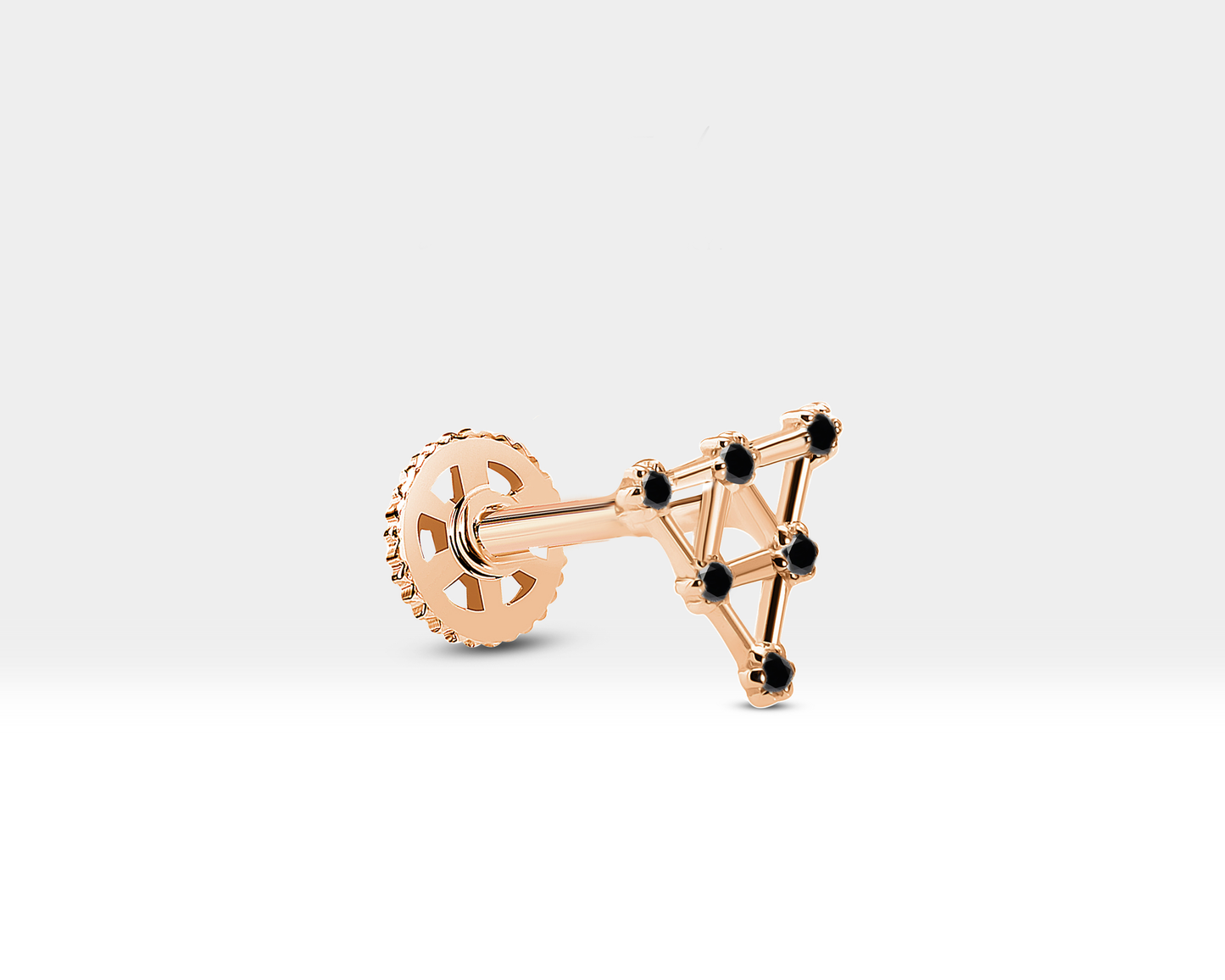 Piramit Siyah Pırlantalı Piercing, 8 MM , 1.2 MM, 14K Sarı-Beyaz-Kırmızı Altın | LP00003B