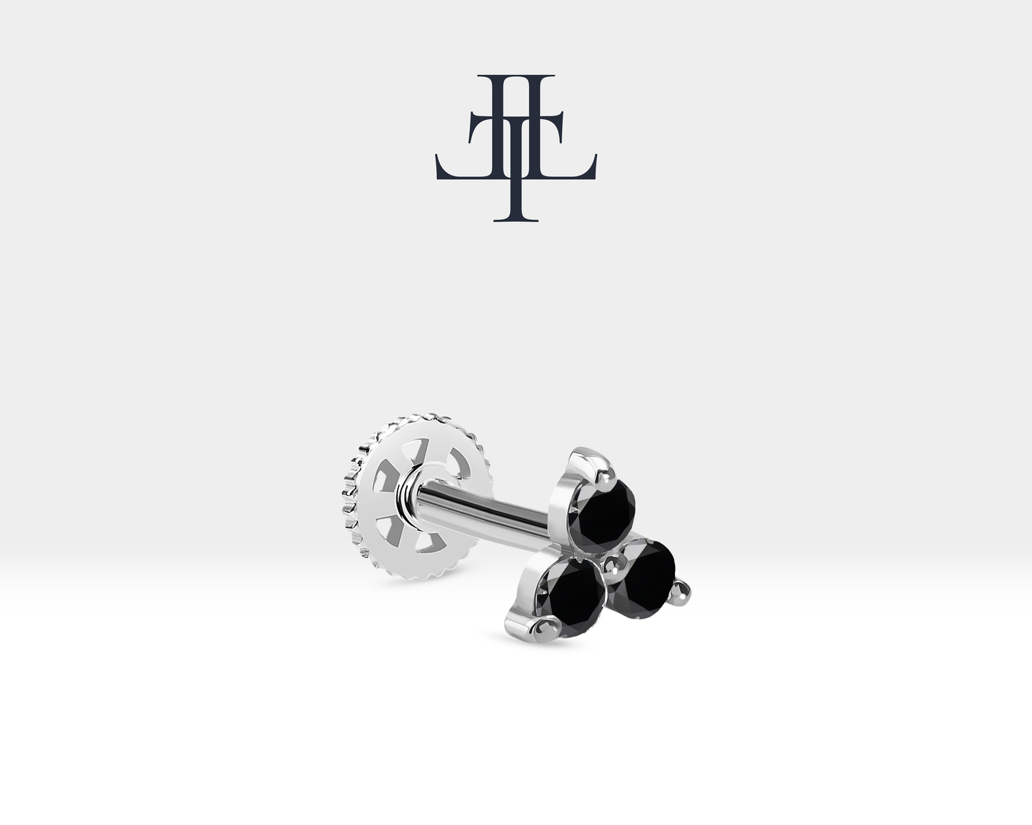 Üçlü Siyah Pırlanta Piercing, 8 MM , 1.2 MM, 14K Sarı-Beyaz-Kırmızı Altın | LP00021B