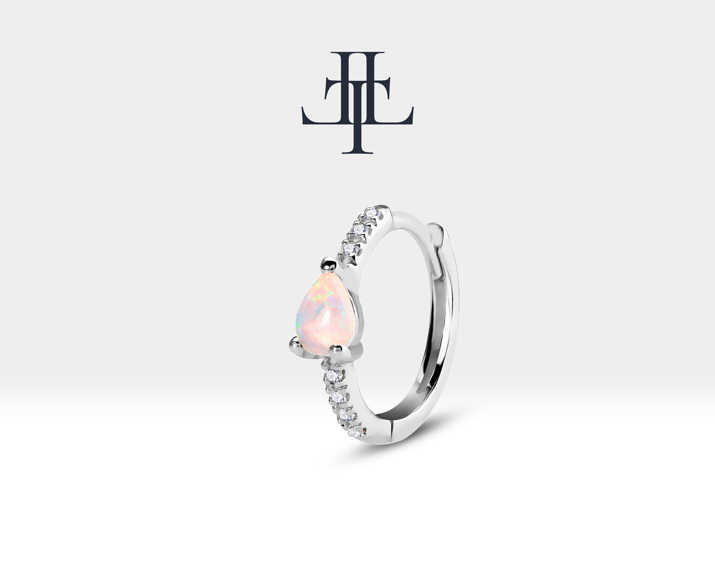 Damla Opal ve Pırlantalı Küpe, 12 MM , 14K Sarı-Beyaz-Kırmızı Altın | LE00018DO