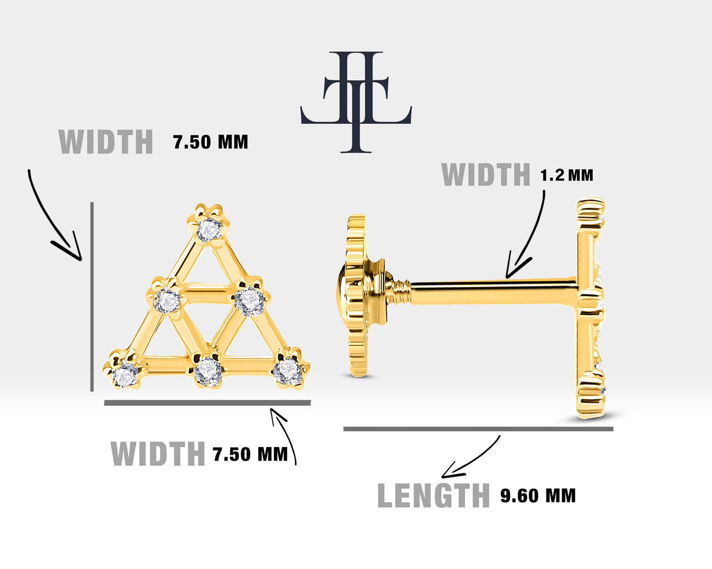 Piramit Pırlantalı Piercing, 8 MM , 1.2 MM, 14K Sarı-Beyaz-Kırmızı Altın | LP00003D