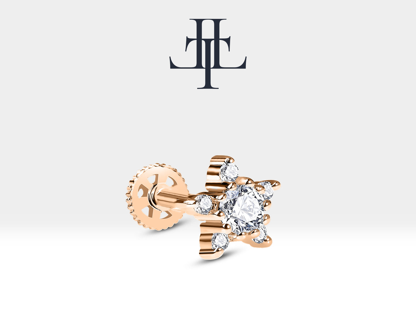 Pırlantadan Yıldız Piercing, 8 MM , 1.2 MM, 14K Sarı-Beyaz-Kırmızı Altın | LP00027D