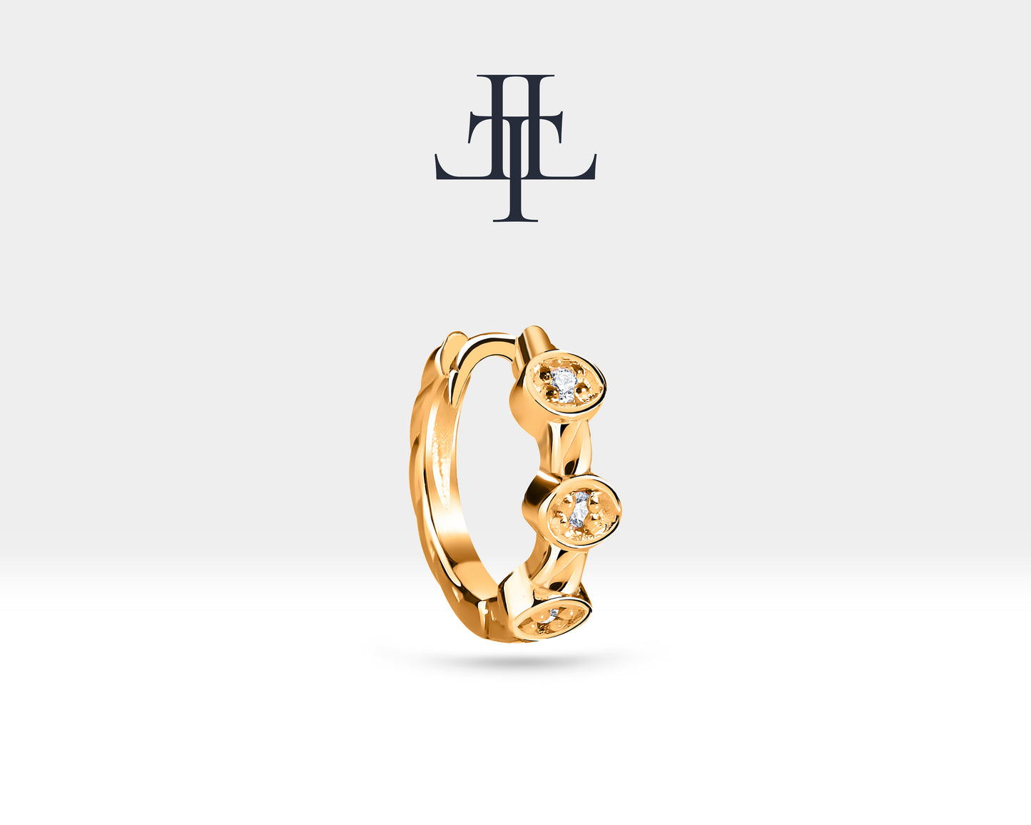 Pırlantalı Oval Motifli Küpe, 9.50 MM , 14K Sarı-Beyaz-Kırmızı Altın | LE00011D