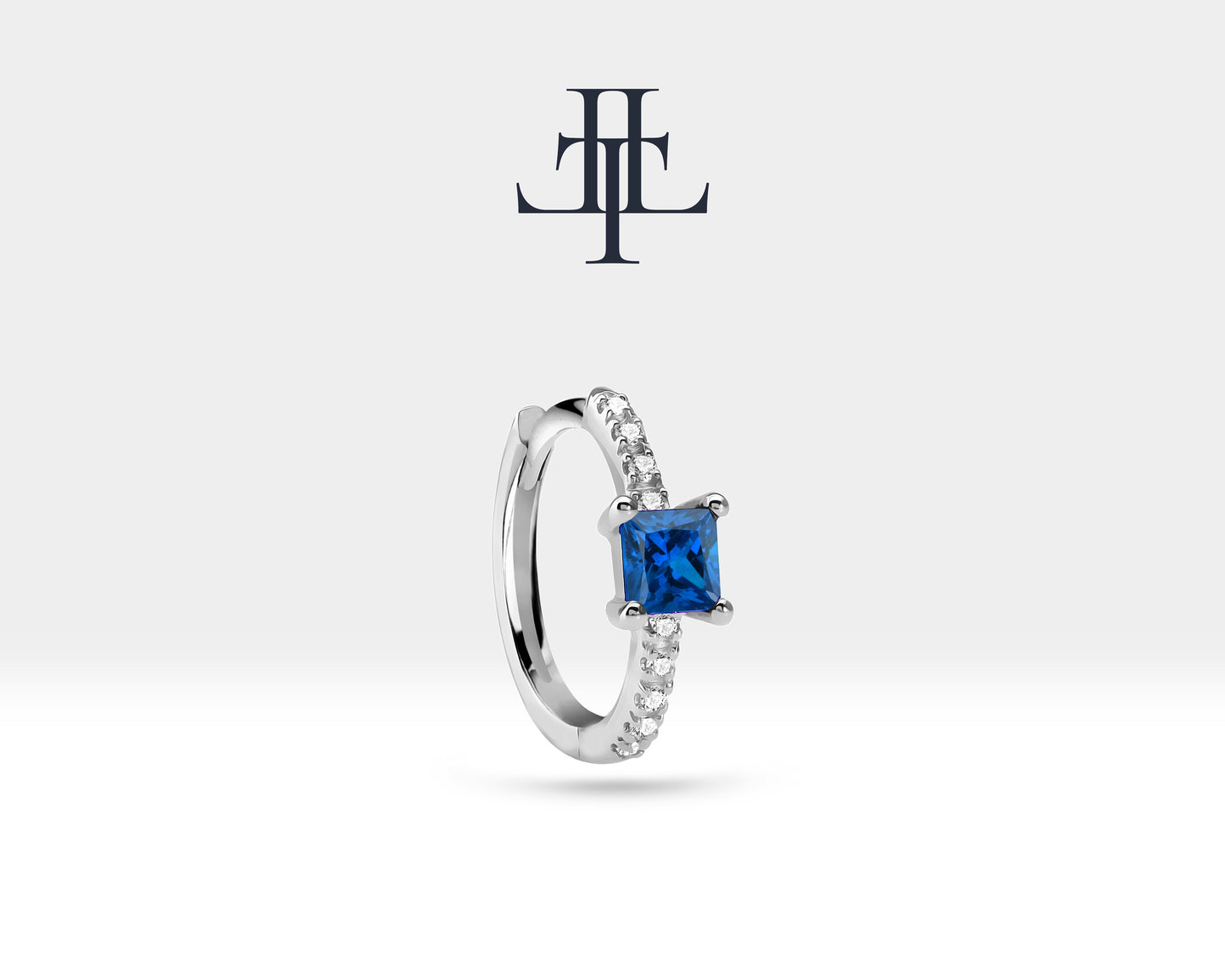 Prenses Safir ve Pırlantalı Küpe, 12 MM , 14K Sarı-Beyaz-Kırmızı Altın | LE00010DS