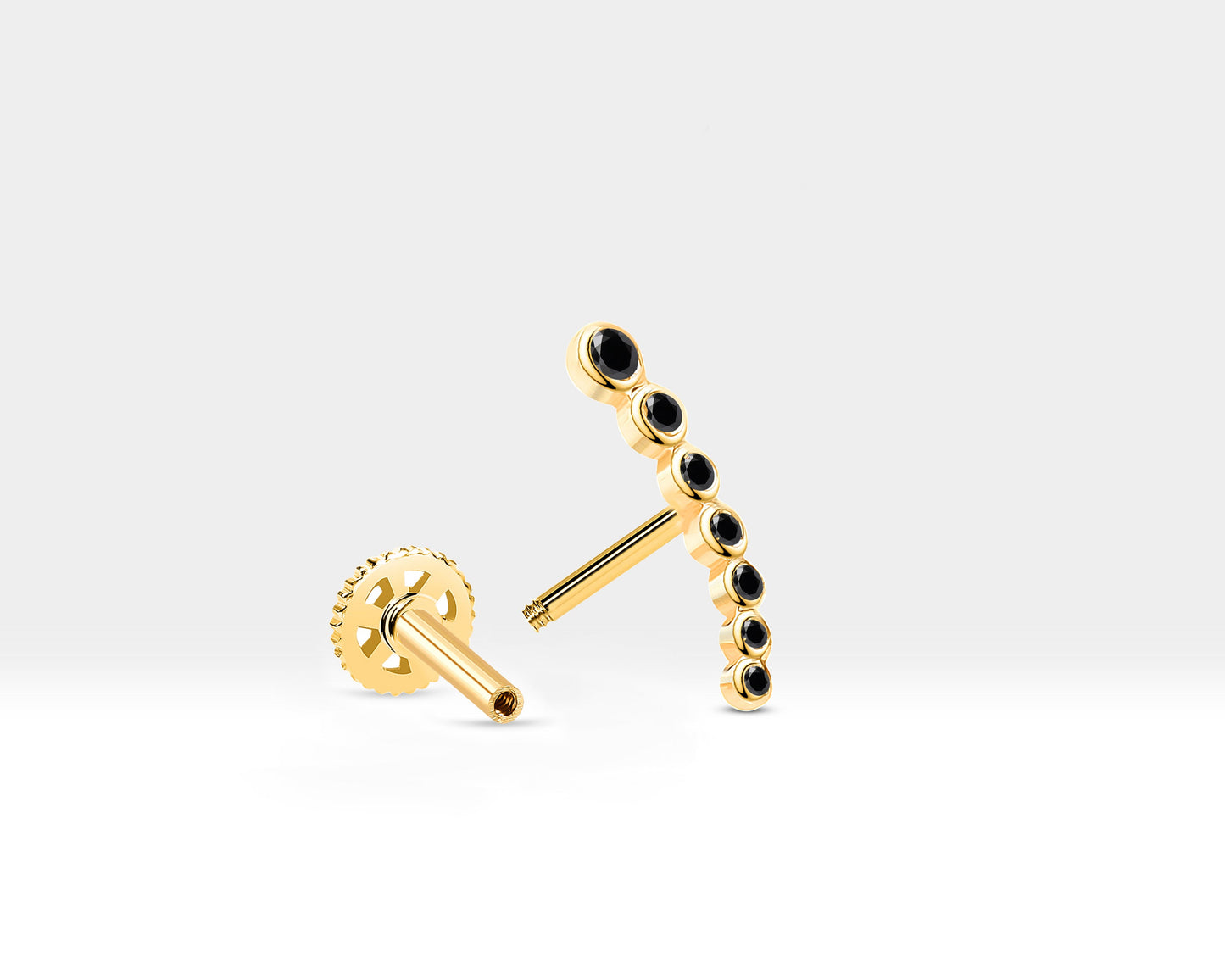 Süzme Siyah Pırlantalı Piercing, 8 MM , 1.2 MM, 14K Sarı-Beyaz-Kırmızı Altın | LP00005B