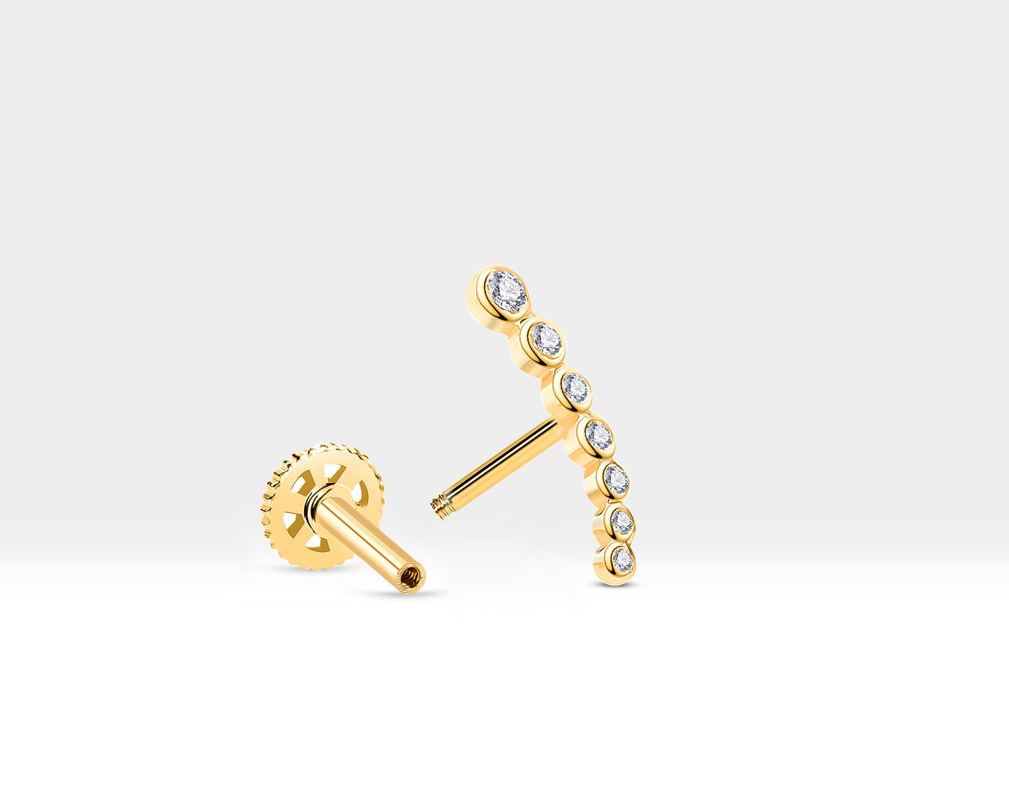 Süzme Pırlantalı Piercing, 8 MM , 1.2 MM, 14K Sarı-Beyaz-Kırmızı Altın | LP00005D