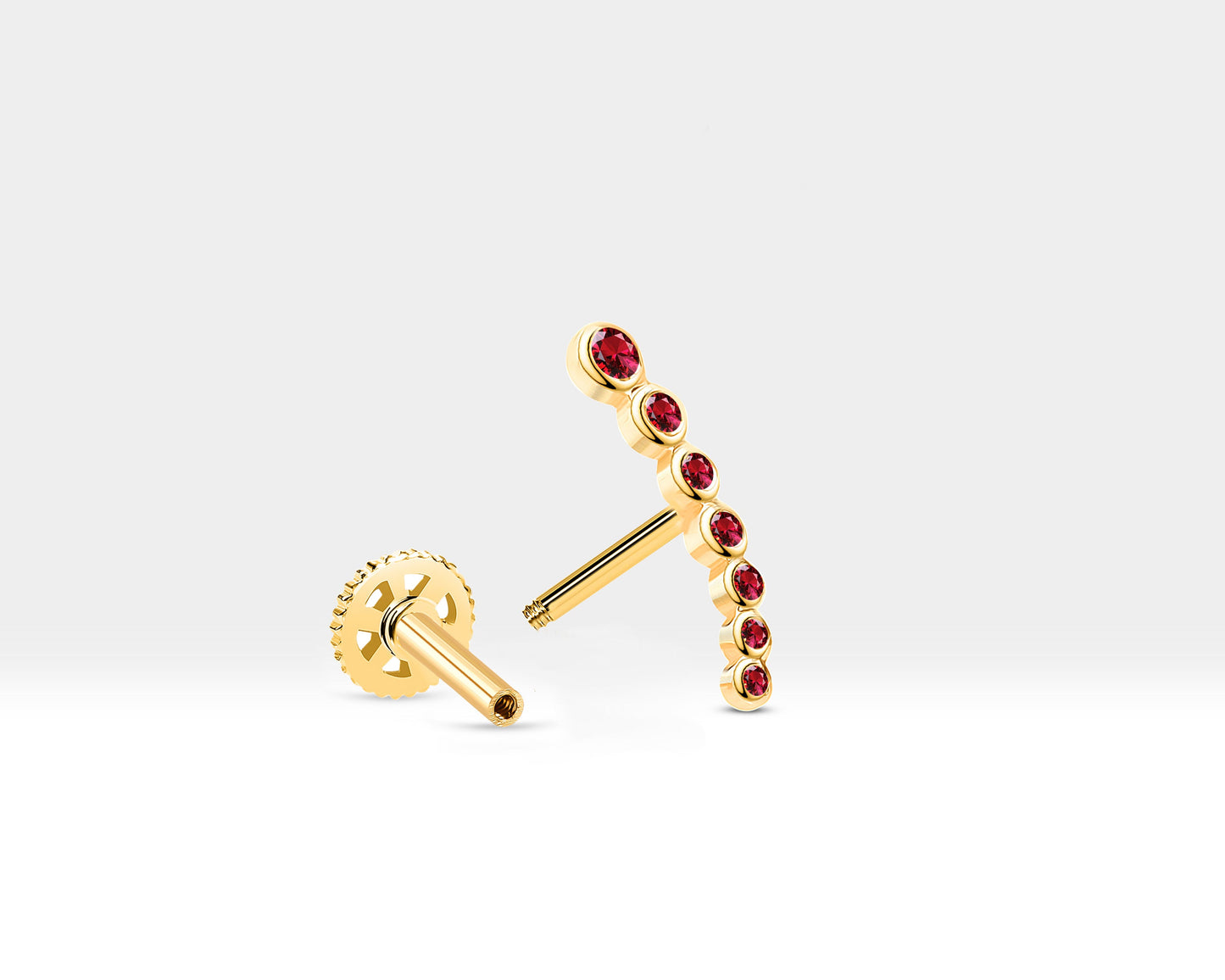 Süzme Yakutlu Piercing, 8 MM , 1.2 MM, 14K Sarı-Beyaz-Kırmızı Altın | LP00005R