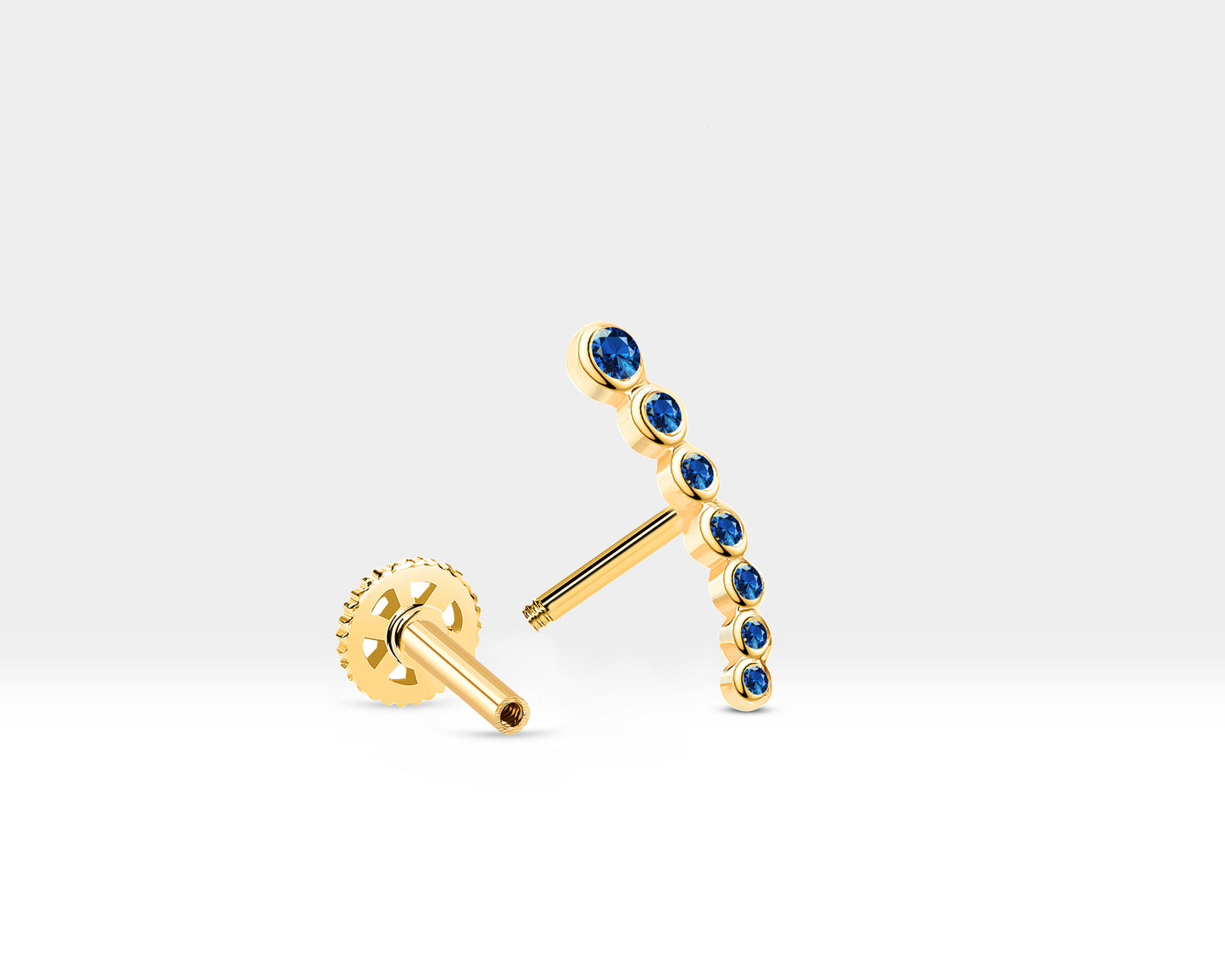 Süzme Safirli Piercing, 8 MM , 1.2 MM, 14K Sarı-Beyaz-Kırmızı Altın | LP00005S