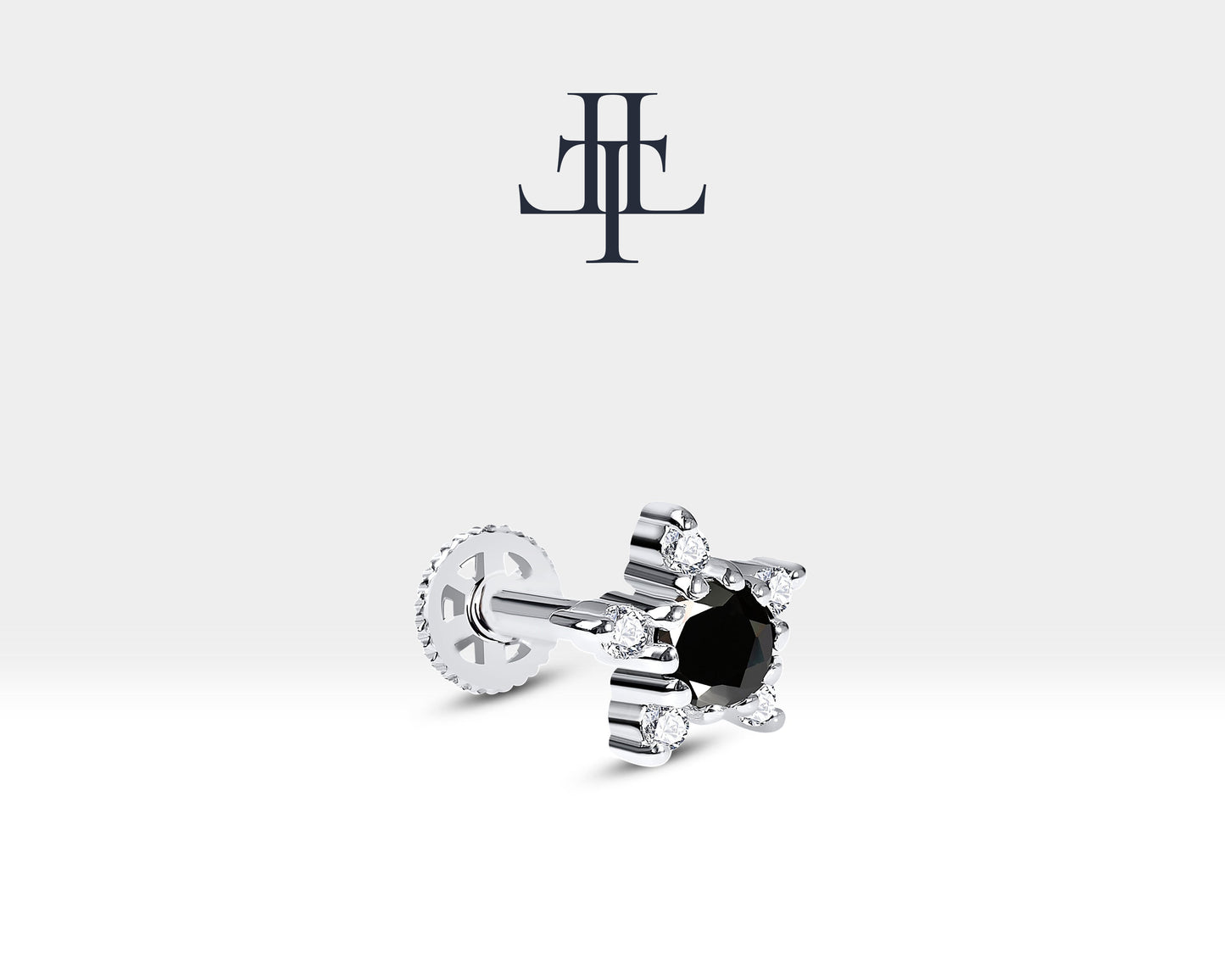 Yıldız Siyah Pırlanta ve Pırlantalı Piercing, 8 MM , 1.2 MM, 14K Sarı-Beyaz-Kırmızı Altın | LP00028DB