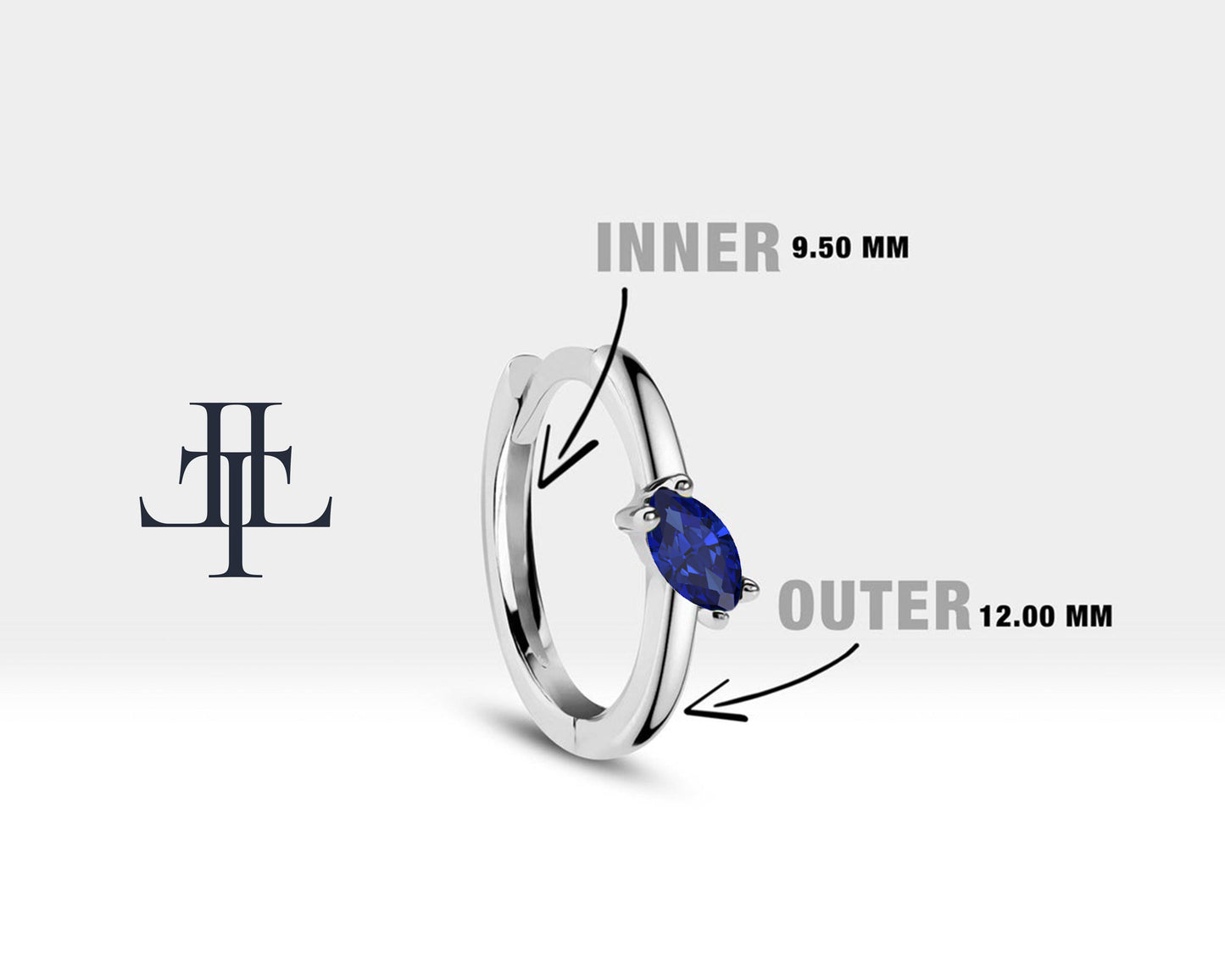 Çapraz Markiz Safirli Küpe, 12 MM , 14K Sarı-Beyaz-Kırmızı Altın | LE00025S