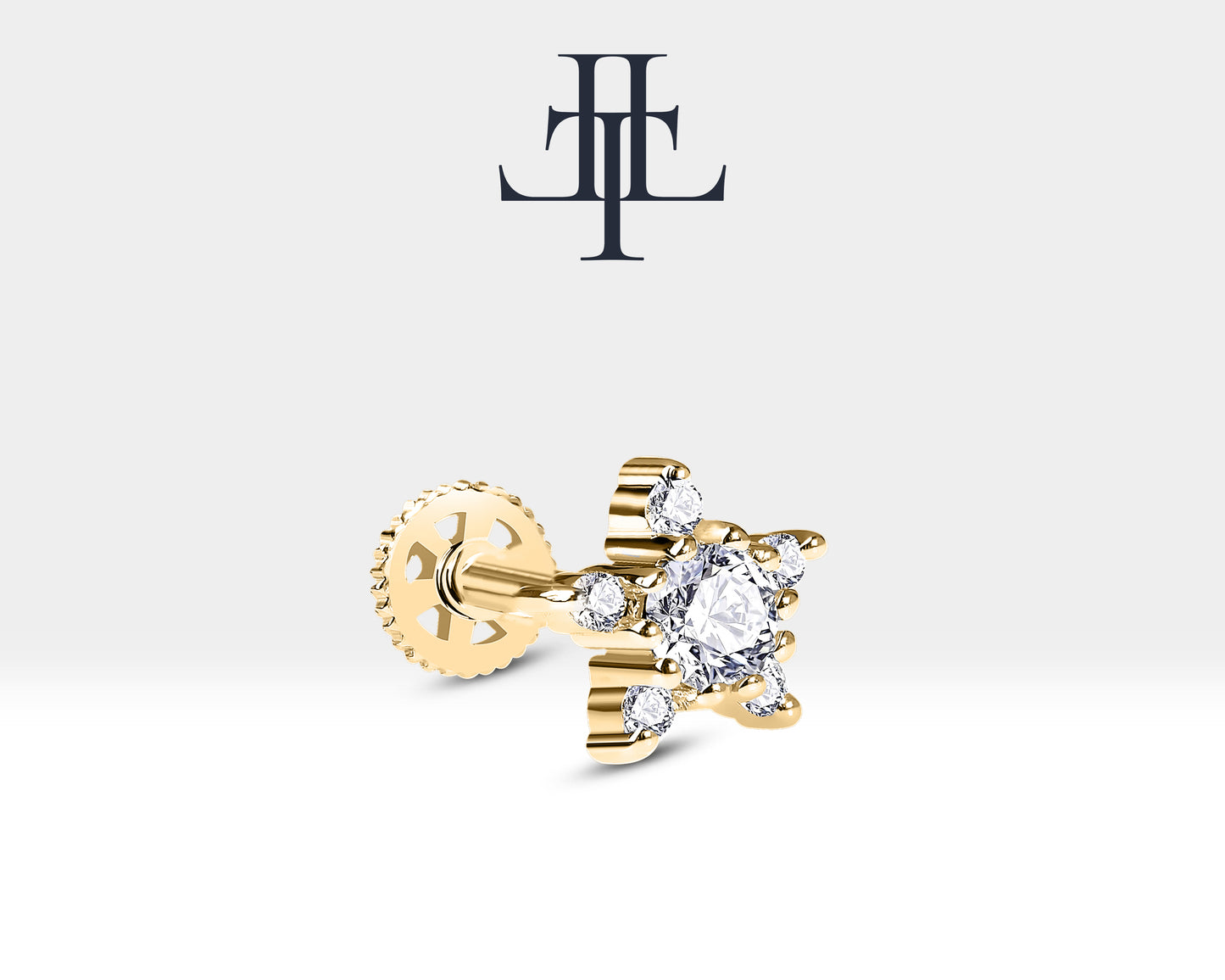 Pırlantadan Yıldız Piercing, 8 MM , 1.2 MM, 14K Sarı-Beyaz-Kırmızı Altın | LP00027D