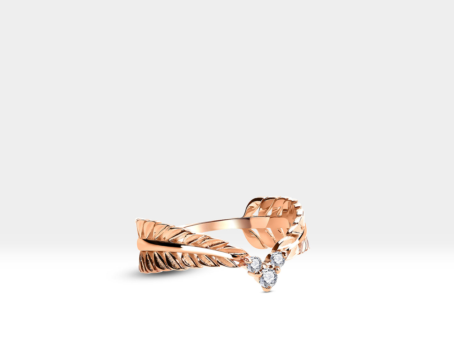 Yaprak Pırlanta Kıkırdak Yüzük, 14K Sarı-Beyaz-Kırmızı Altın | LR00019D