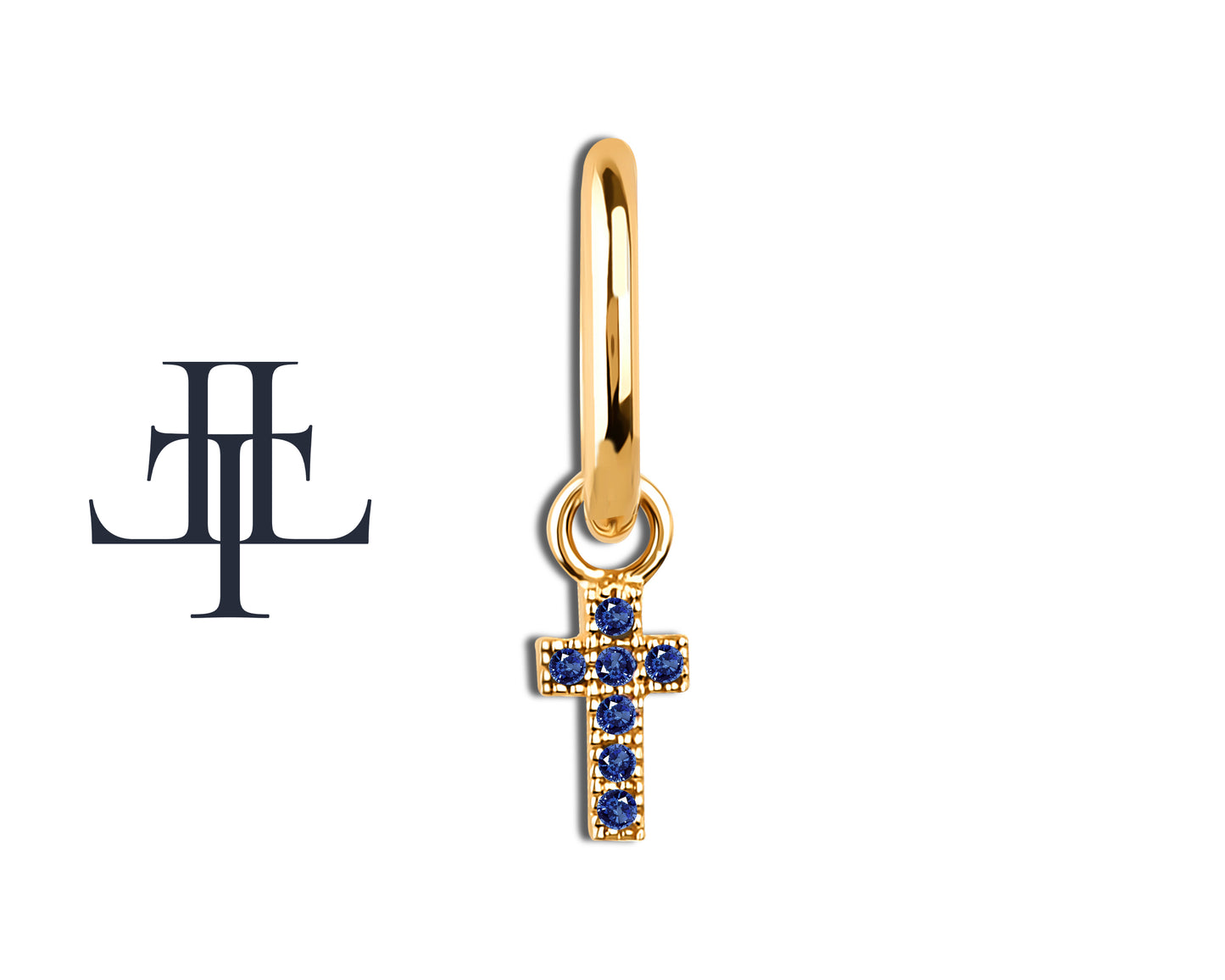 Safir Haç Sallantılı Küpe, 13 MM , 14K Sarı-Beyaz-Kırmızı Altın | LE00034S