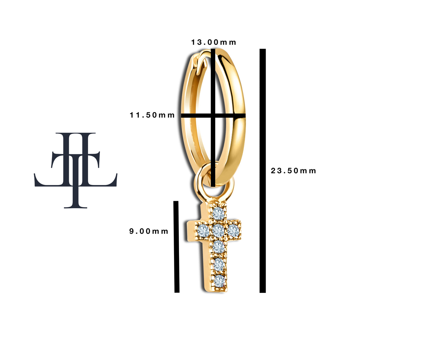 Pırlanta Haç Sallantılı Küpe, 13 MM , 14K Sarı-Beyaz-Kırmızı Altın | LE00034D