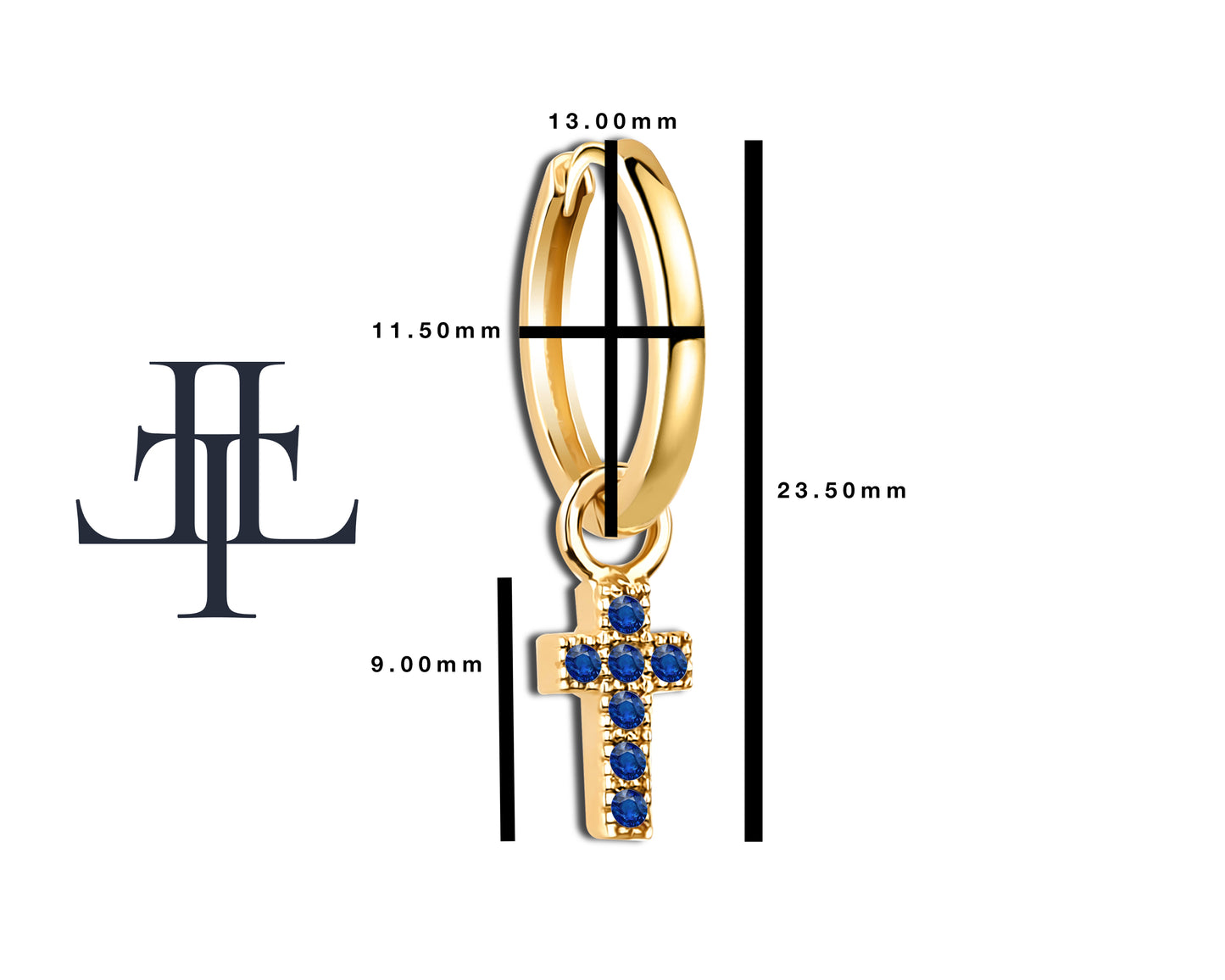 Safir Haç Sallantılı Küpe, 13 MM , 14K Sarı-Beyaz-Kırmızı Altın | LE00034S