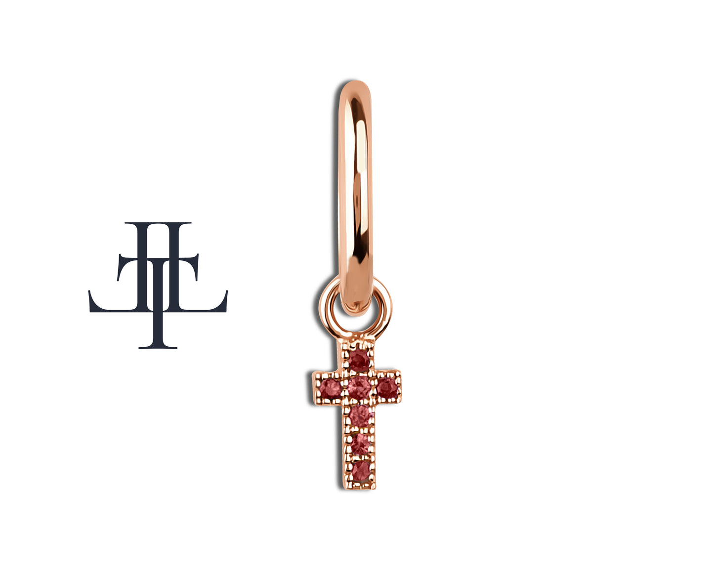 Yakut Haç Sallantılı Küpe, 13 MM , 14K Sarı-Beyaz-Kırmızı Altın | LE00034R