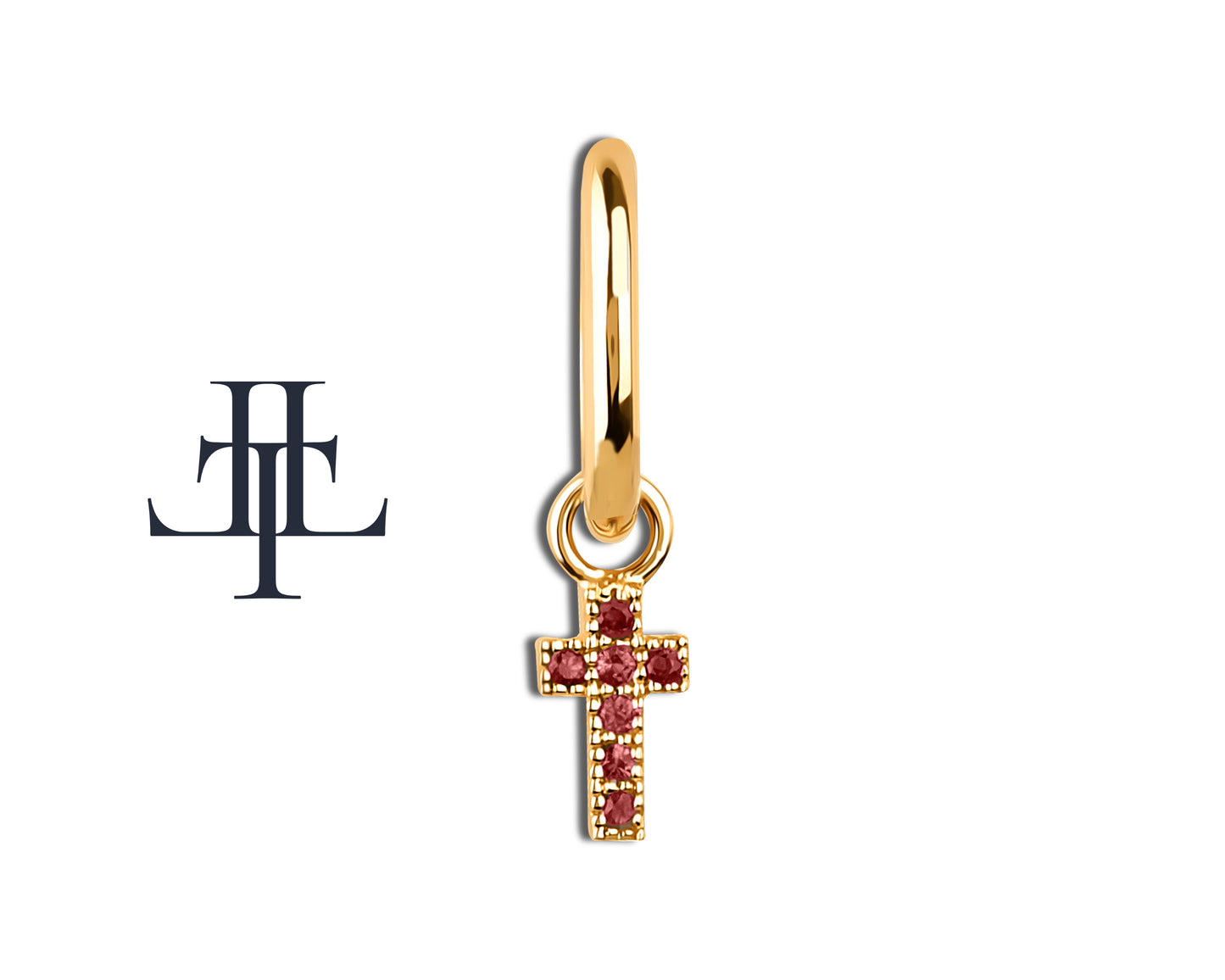 Yakut Haç Sallantılı Küpe, 13 MM , 14K Sarı-Beyaz-Kırmızı Altın | LE00034R