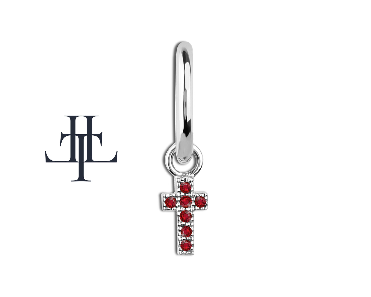 Yakut Haç Sallantılı Küpe, 13 MM , 14K Sarı-Beyaz-Kırmızı Altın | LE00034R