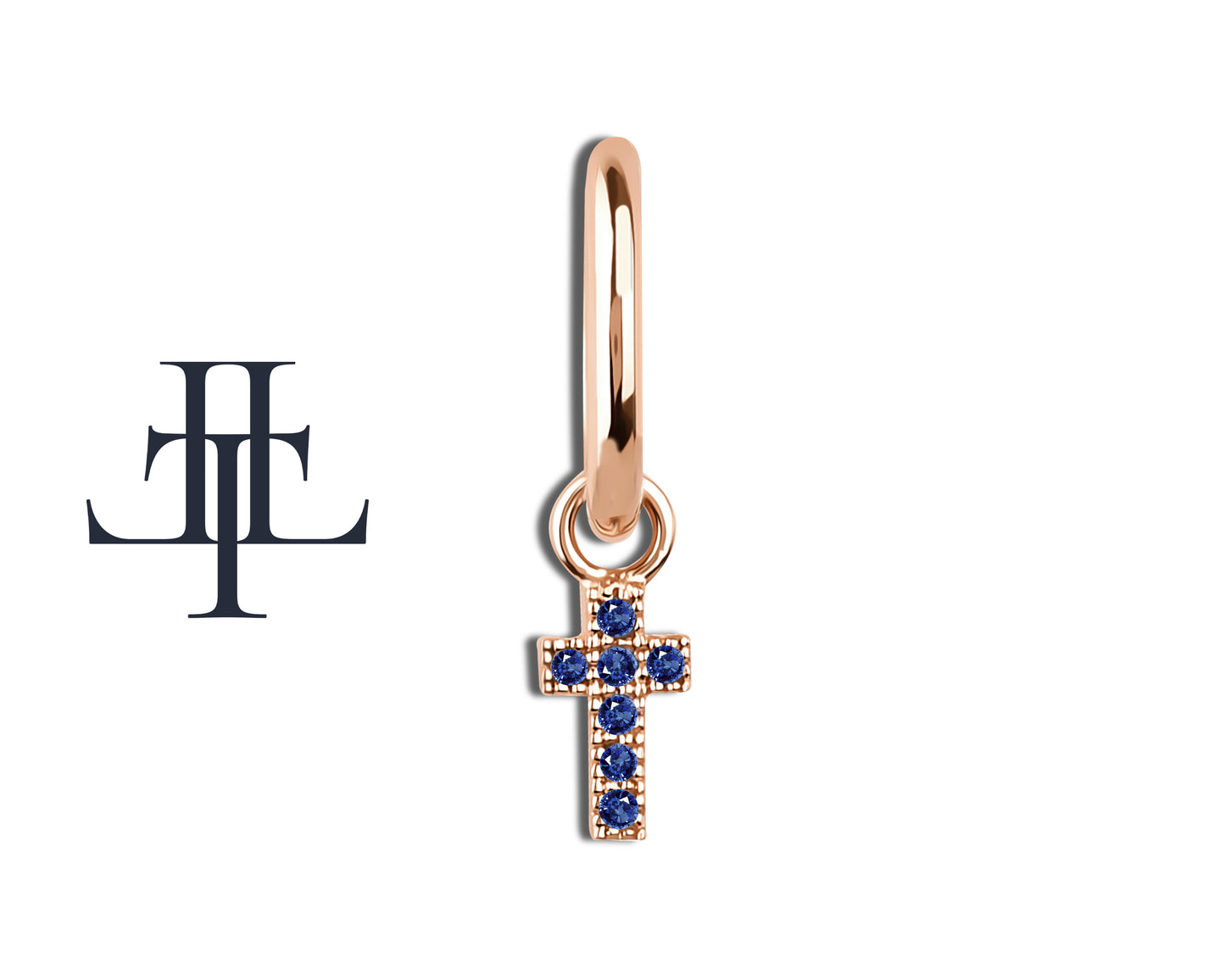 Safir Haç Sallantılı Küpe, 13 MM , 14K Sarı-Beyaz-Kırmızı Altın | LE00034S