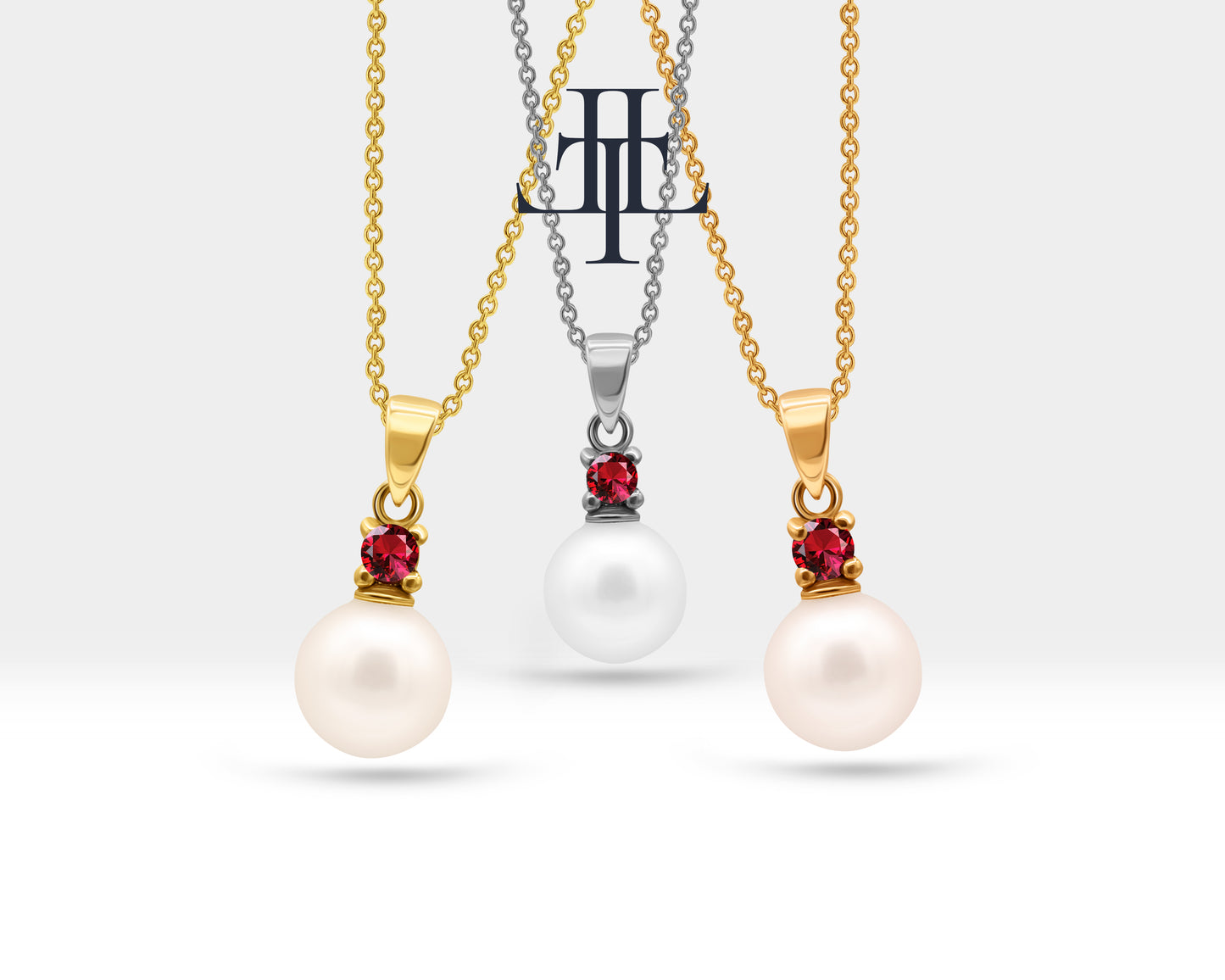 Yuvarlak Yakut İnci Kolye, 14K Sarı-Beyaz-Kırmızı Altın | LN00010PR