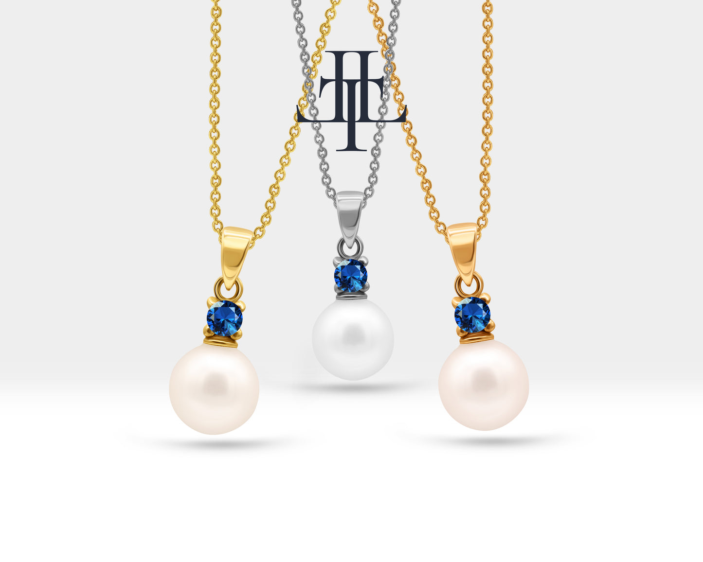Yuvarlak Safir İnci Kolye, 14K Sarı-Beyaz-Kırmızı Altın | LN00010PS