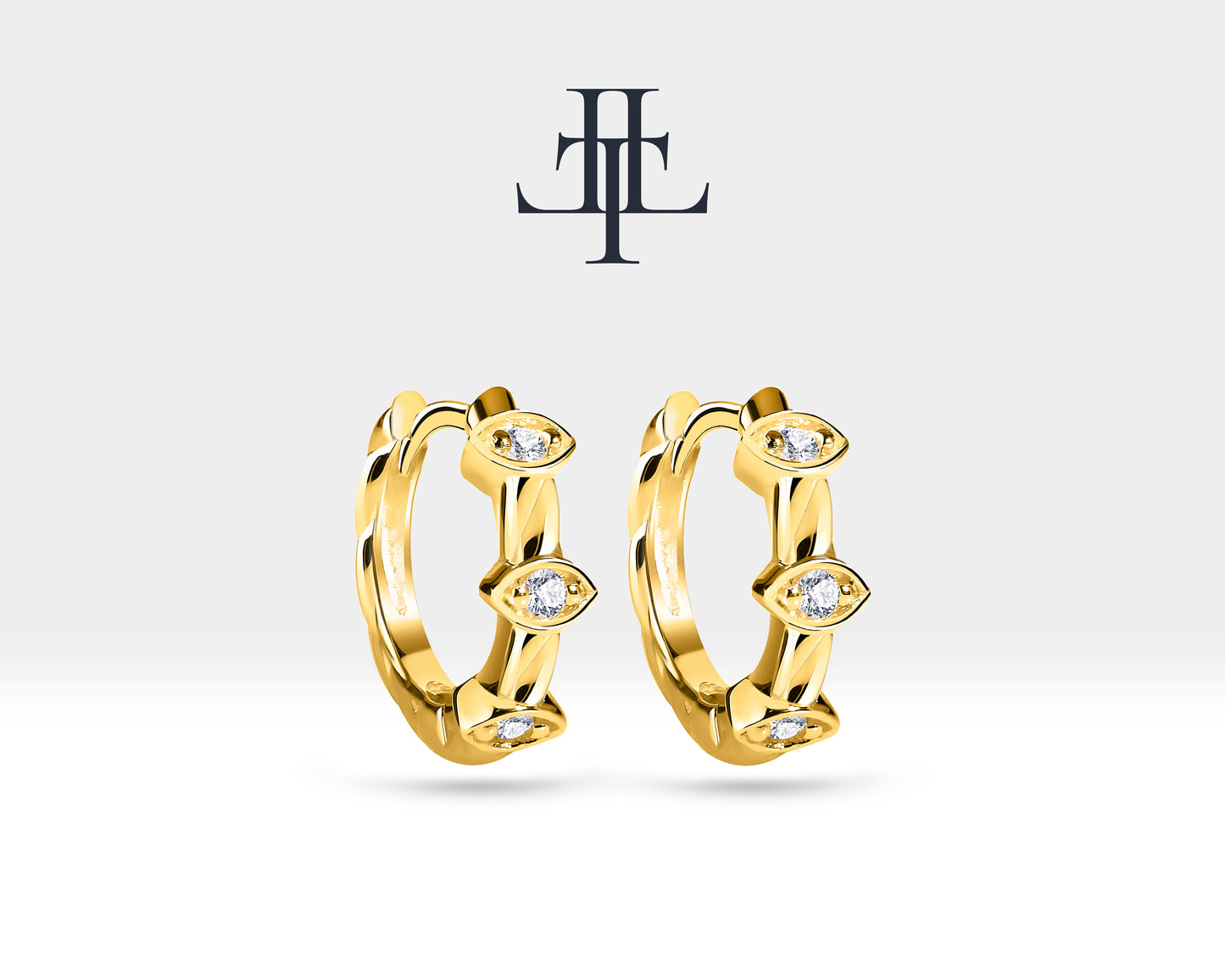 Pırlantalı Markiz Motifli Küpe, 9.50 MM , 14K Sarı-Beyaz-Kırmızı Altın | LE00013D