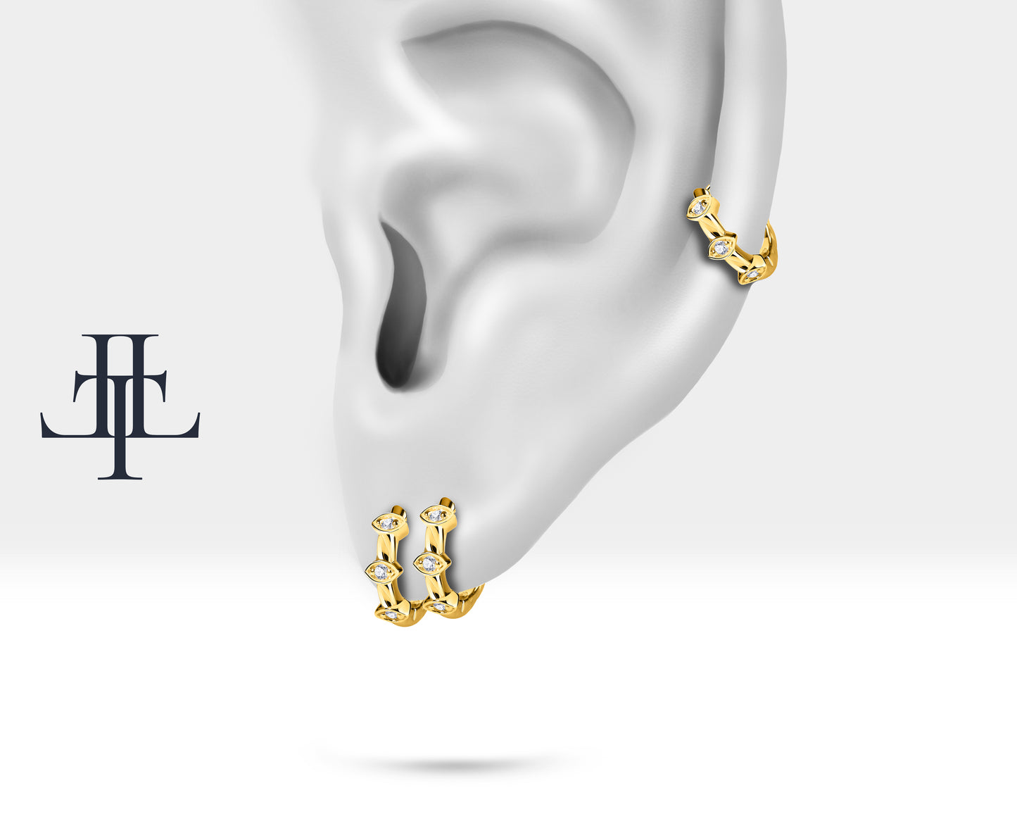 Pırlantalı Markiz Motifli Küpe, 9.50 MM , 14K Sarı-Beyaz-Kırmızı Altın | LE00013D