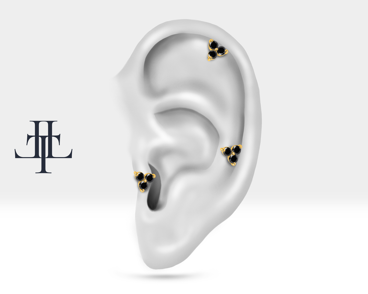 Üçlü Siyah Pırlanta Piercing, 8 MM , 1.2 MM, 14K Sarı-Beyaz-Kırmızı Altın | LP00021B
