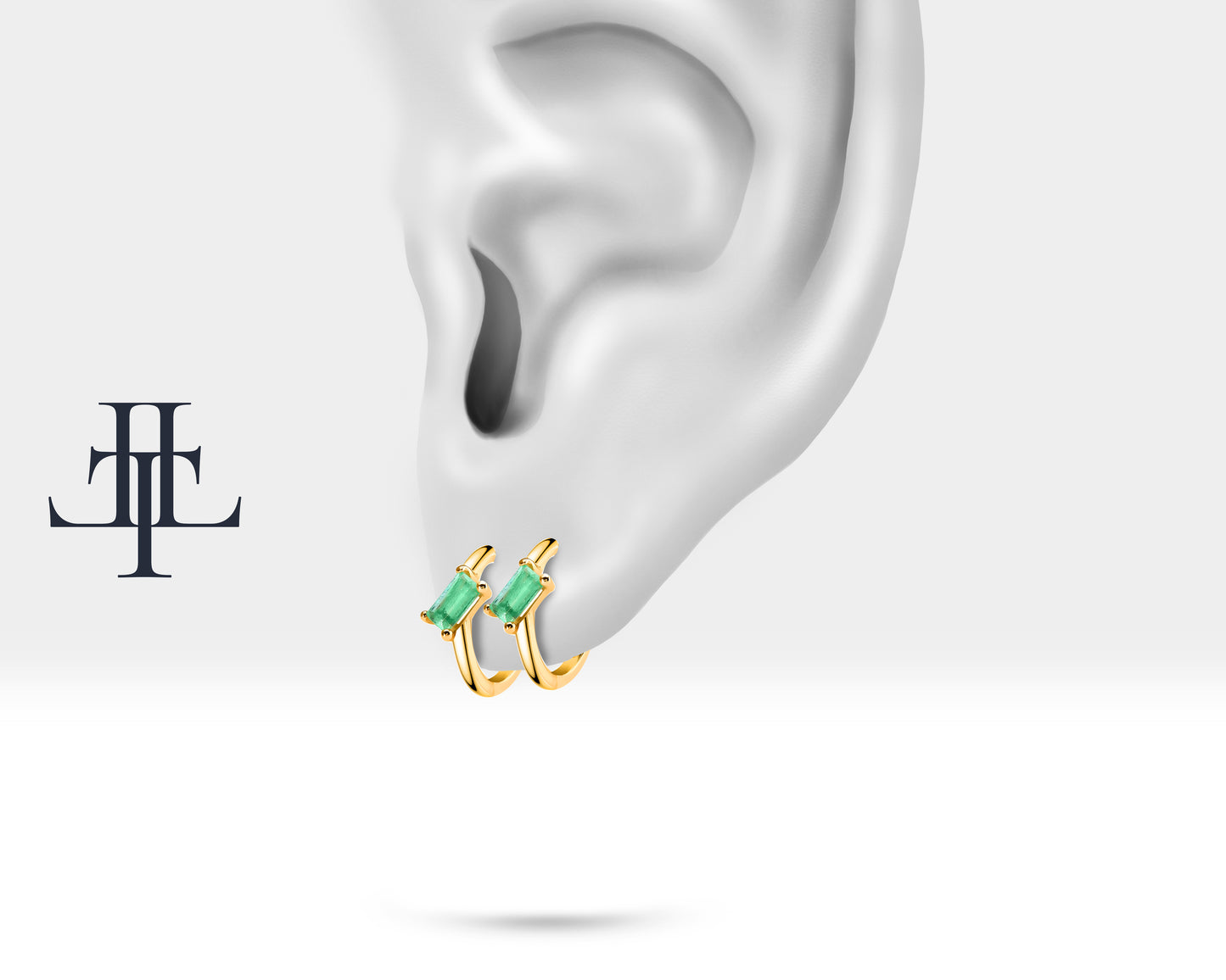 Çapraz Baget Zümrütlü Küpe, 12 MM , 14K Sarı-Beyaz-Kırmızı Altın | LE00029E