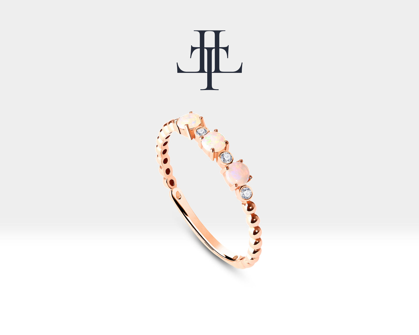 Üç Taş Opal Yüzük, 14K Sarı-Beyaz-Kırmızı Altın | LR00011DO