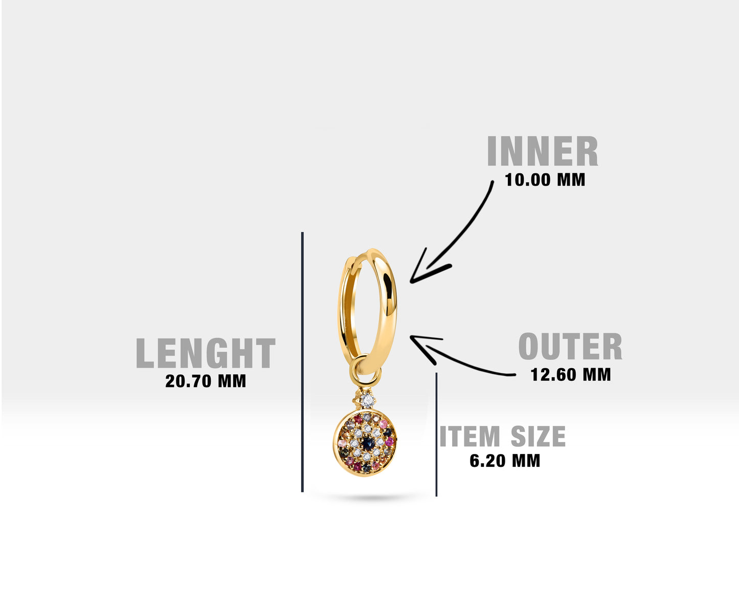 Renkli Safir Nazar Boncuğu Sallantılı Küpe, 13 MM , 14K Sarı-Beyaz-Kırmızı Altın | LE00076DMS
