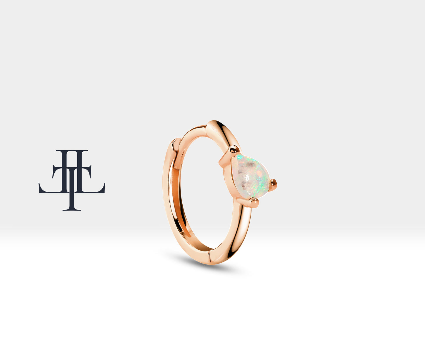 Çapraz Damla Opal Küpe, 12 MM , 14K Sarı-Beyaz-Kırmızı Altın | LE00023O