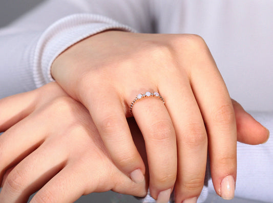 Üç Taş Opal Yüzük, 14K Sarı-Beyaz-Kırmızı Altın | LR00011DO