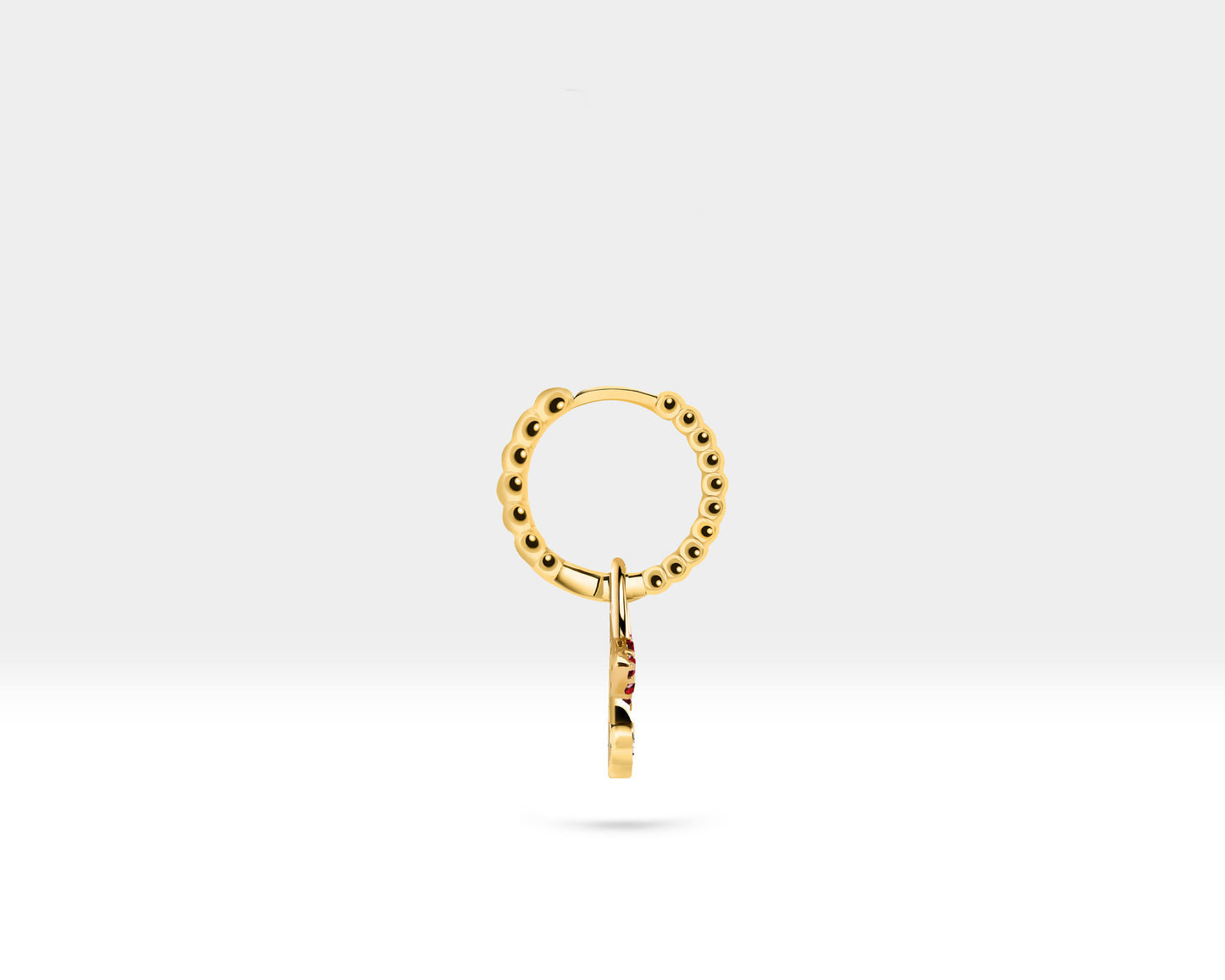 Pembe Safir Göz Sallantılı Küpe, 12 MM , 14K Sarı-Beyaz-Kırmızı Altın | LE00056DR