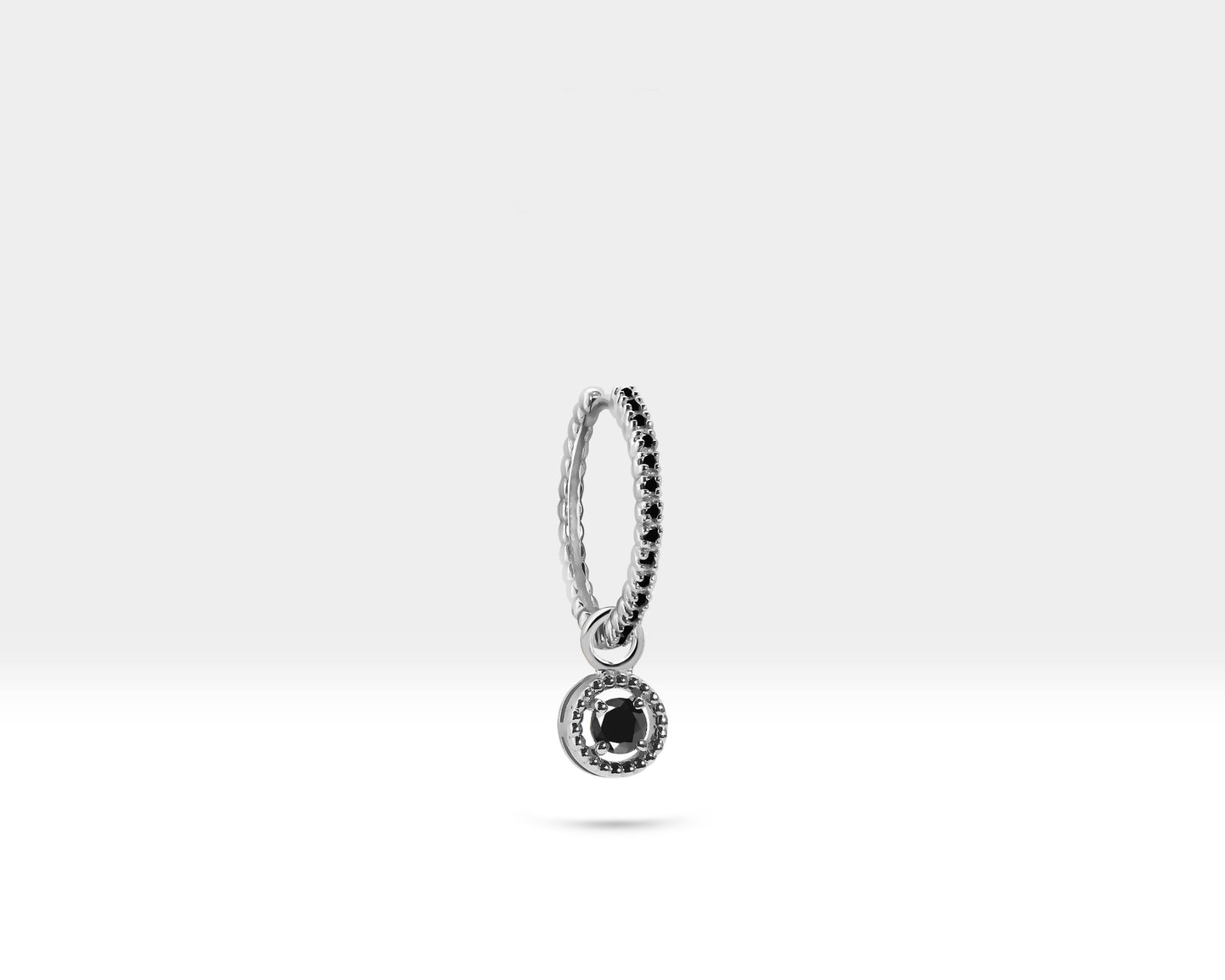 Yuvarlak Siyah Pırlanta Sallantılı Küpe, 16 MM , 14K Sarı-Beyaz-Kırmızı Altın | LE00061B
