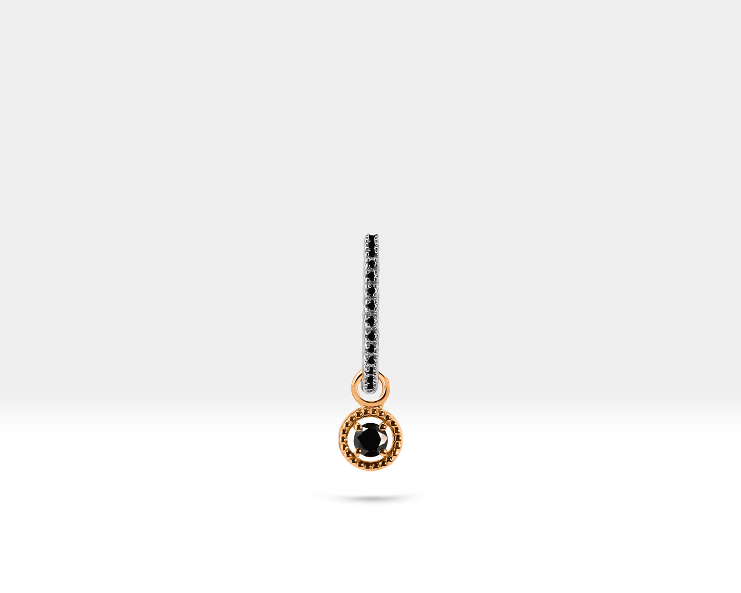 Yuvarlak Siyah Pırlanta Sallantılı Küpe, 16 MM , 14K Sarı-Beyaz-Kırmızı Altın | LE00061B