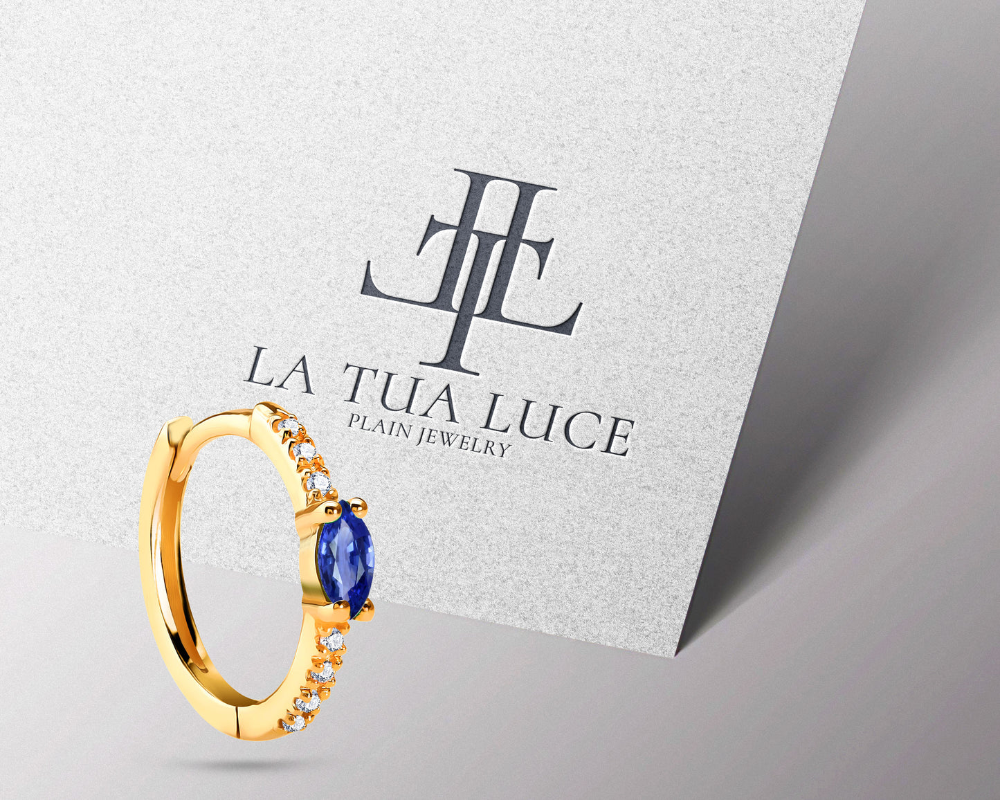 Markiz Safir ve Pırlantalı Küpe, 12 MM , 14K Sarı-Beyaz-Kırmızı Altın | LE00003DS
