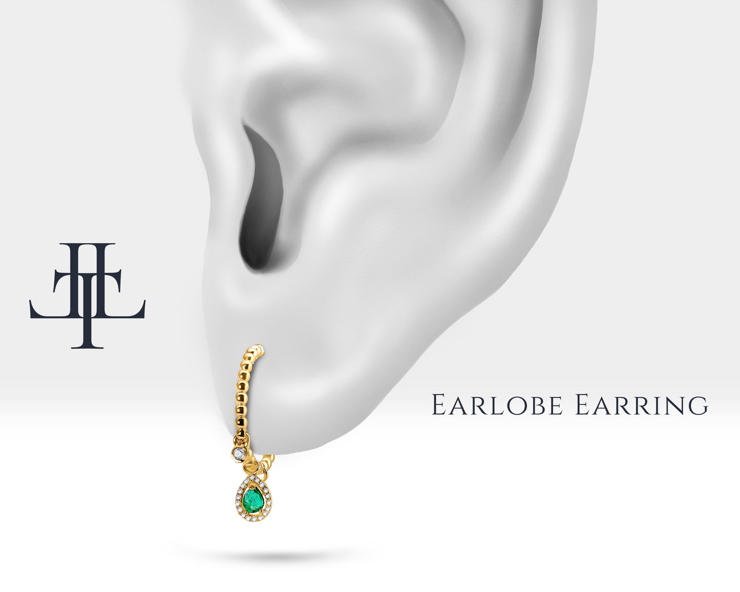 Sallantılı Zümrüt Çivi Küpe, 20 MM , 14K Sarı-Beyaz-Kırmızı Altın | LE00028DE