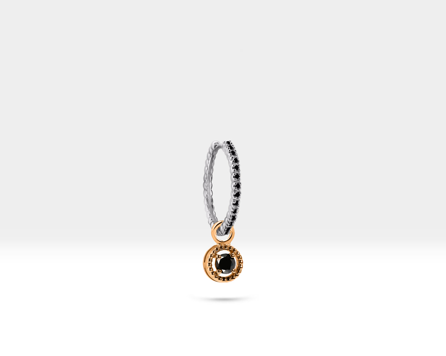 Yuvarlak Siyah Pırlanta Sallantılı Küpe, 16 MM , 14K Sarı-Beyaz-Kırmızı Altın | LE00061B