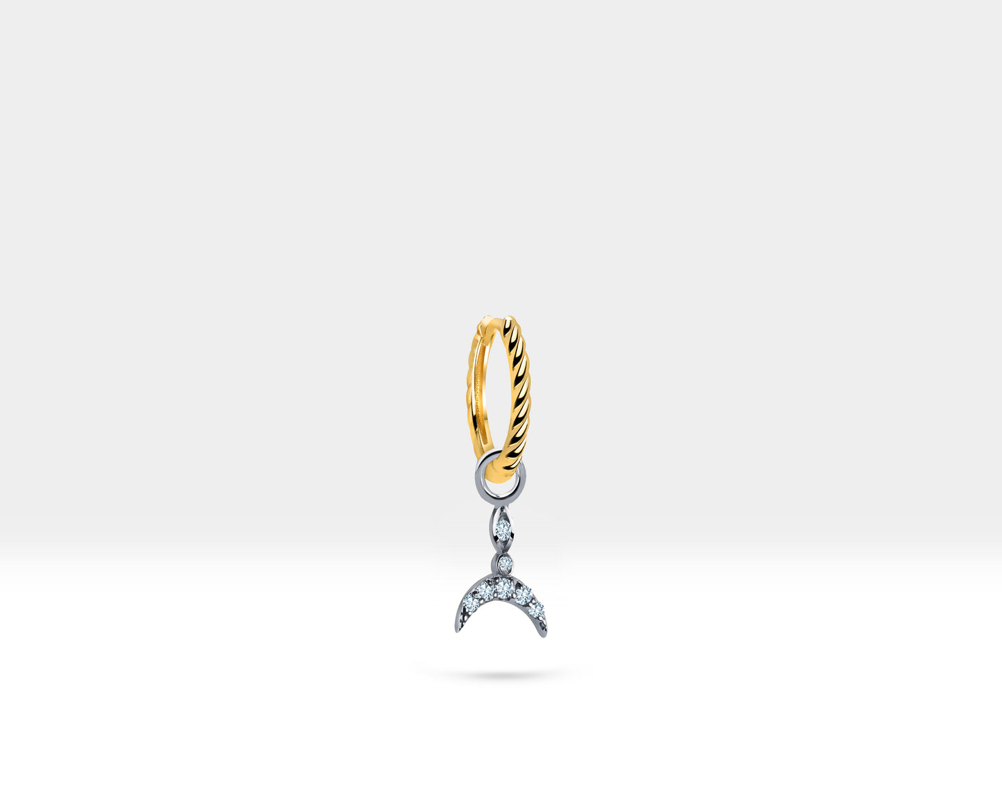 Safir ve Pırlanta Deniz Kızı Kuyruğu Sallantılı Küpe, 13 MM , 14K Sarı-Beyaz-Kırmızı Altın | LE00075DS