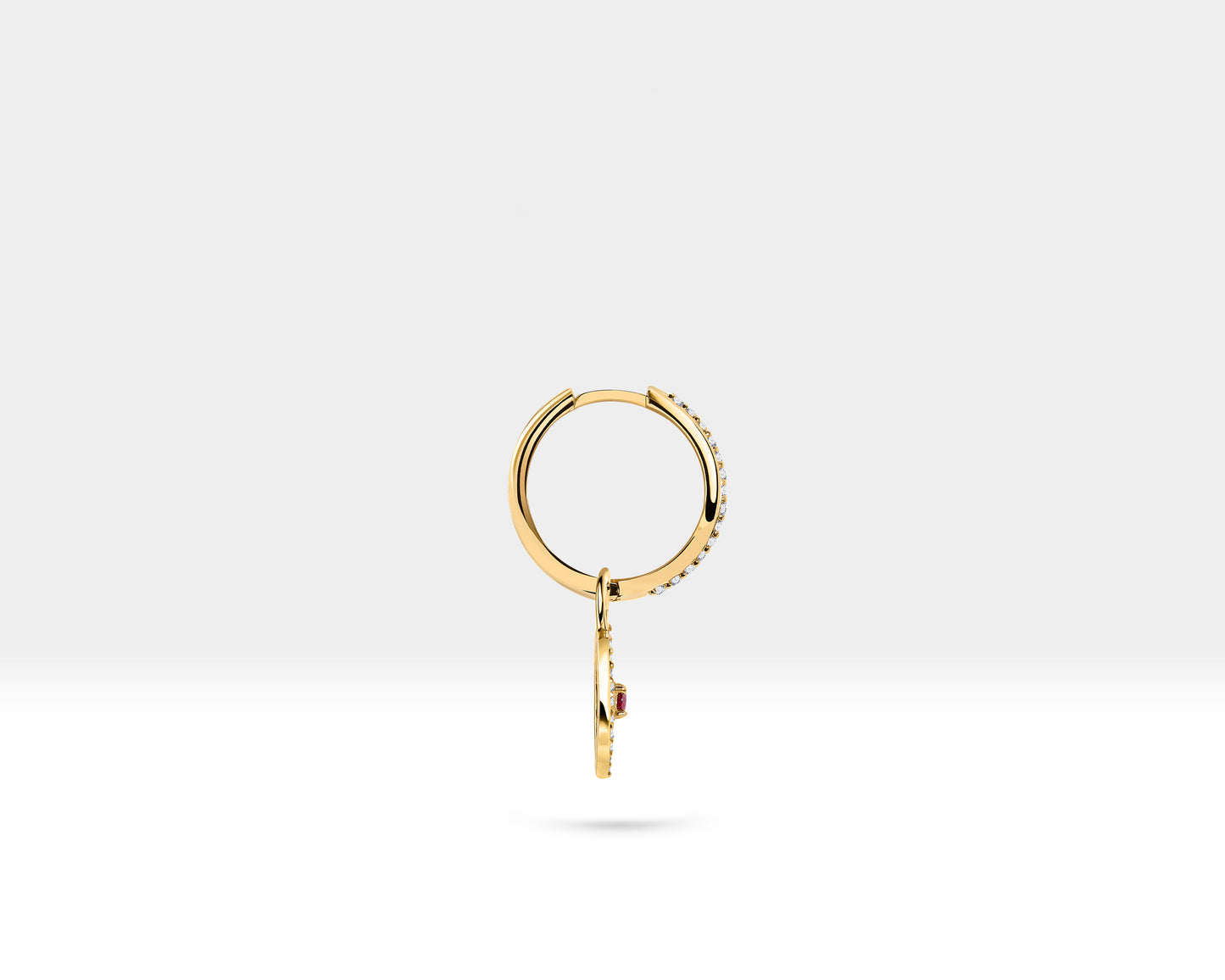 Yakut Göz Sallantılı Küpe, 16 MM , 14K Sarı-Beyaz-Kırmızı Altın | LE00053DR