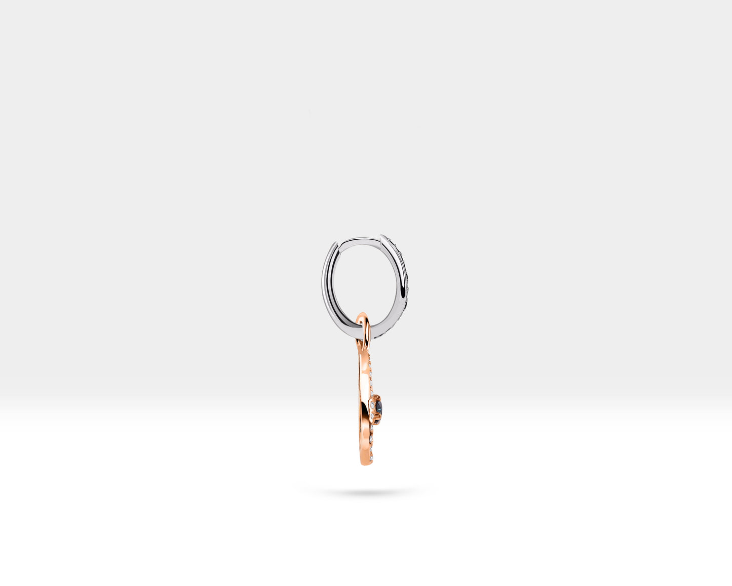 Safir Göz Sallantılı Küpe, 9 MM , 14K Sarı-Beyaz-Kırmızı Altın | LE00054DSB