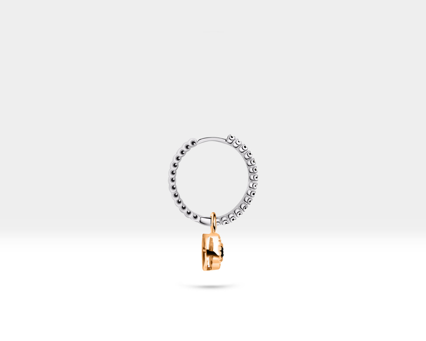 Yuvarlak Siyah Pırlanta Sallantılı Küpe, 16 MM , 14K Sarı-Beyaz-Kırmızı Altın | LE00061B