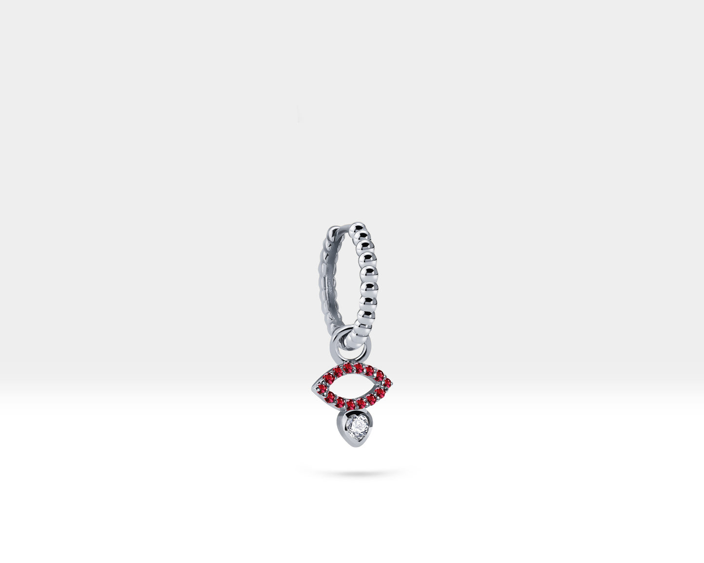 Pembe Safir Göz Sallantılı Küpe, 12 MM , 14K Sarı-Beyaz-Kırmızı Altın | LE00056DR