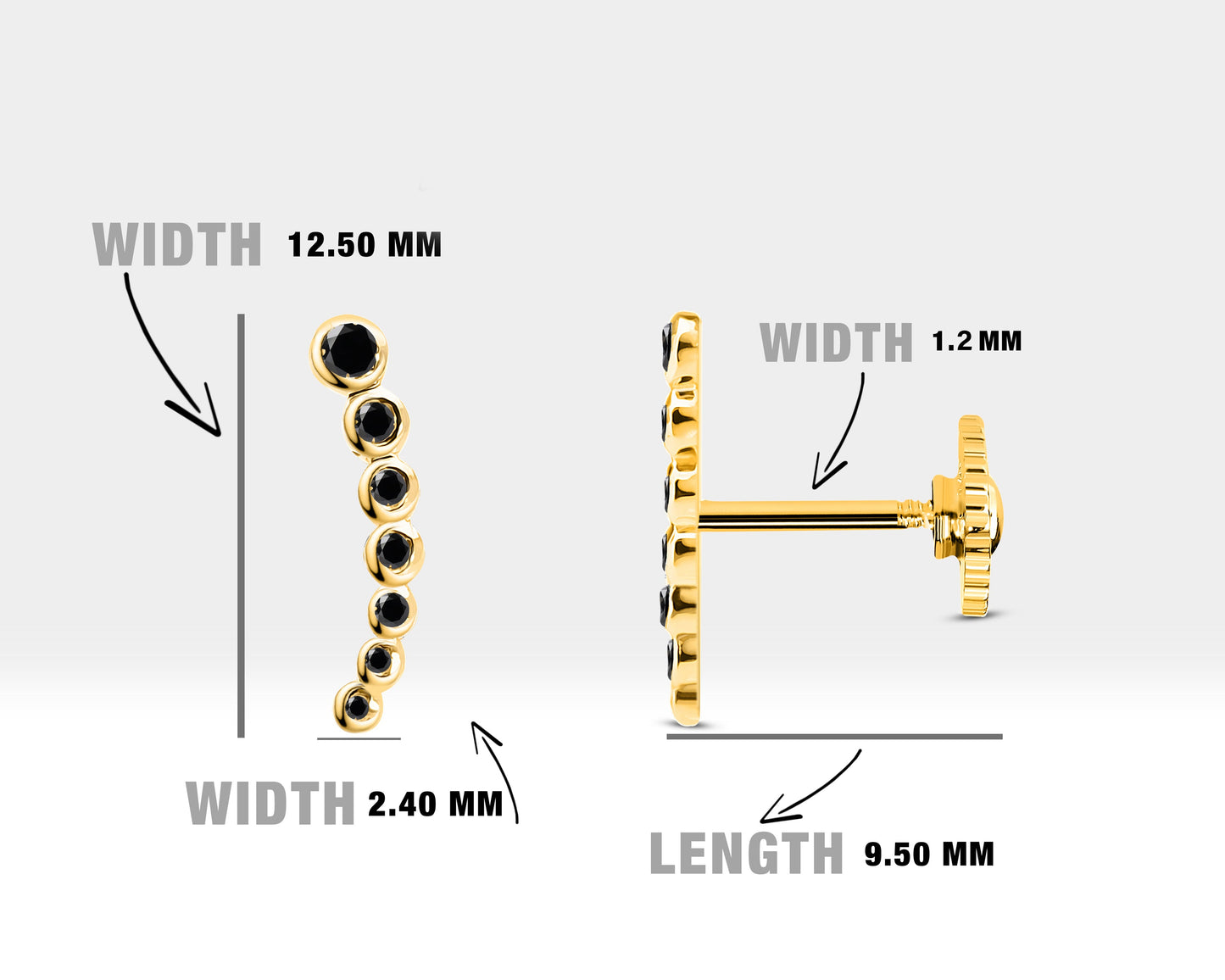 Süzme Siyah Pırlantalı Piercing, 8 MM , 1.2 MM, 14K Sarı-Beyaz-Kırmızı Altın | LP00005B