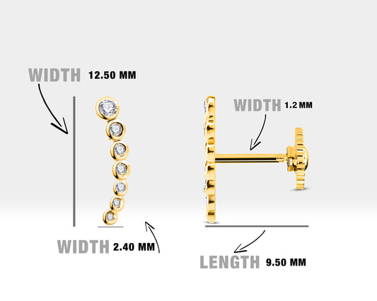 Süzme Pırlantalı Piercing, 8 MM , 1.2 MM, 14K Sarı-Beyaz-Kırmızı Altın | LP00005D