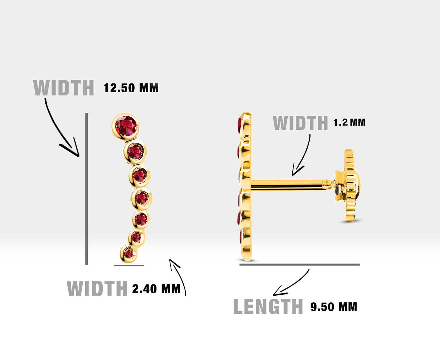 Süzme Yakutlu Piercing, 8 MM , 1.2 MM, 14K Sarı-Beyaz-Kırmızı Altın | LP00005R